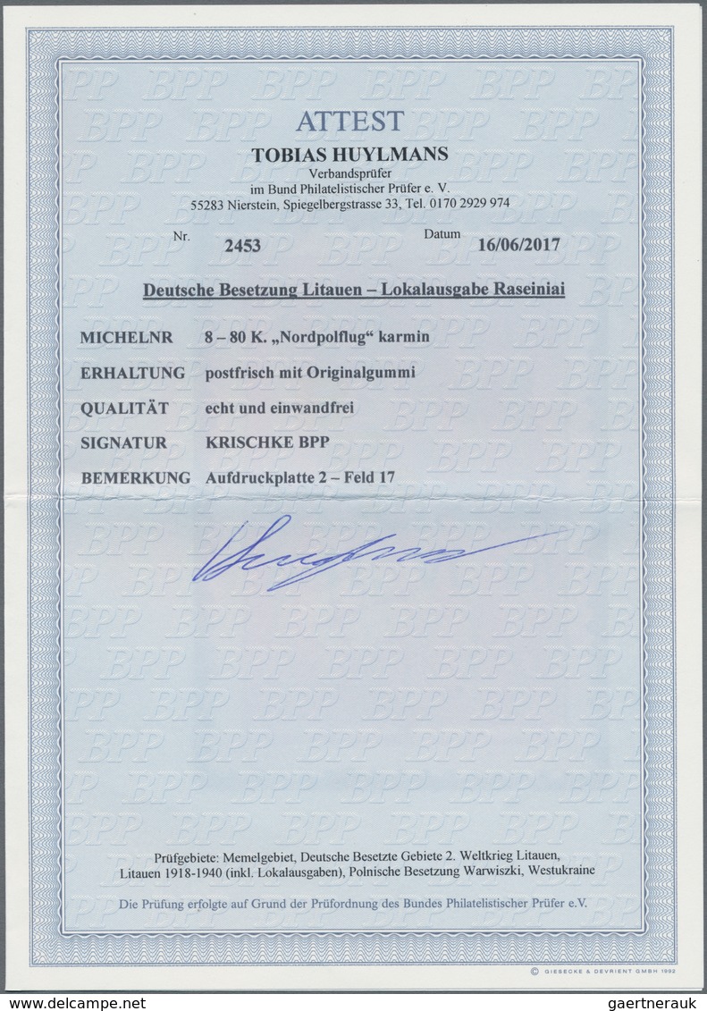 Dt. Besetzung II WK - Litauen - Rossingen (Raseiniai): 1941, 80 Kop. Nordpolflug Mit Je Mit Aufdruck - Occupazione 1938 – 45