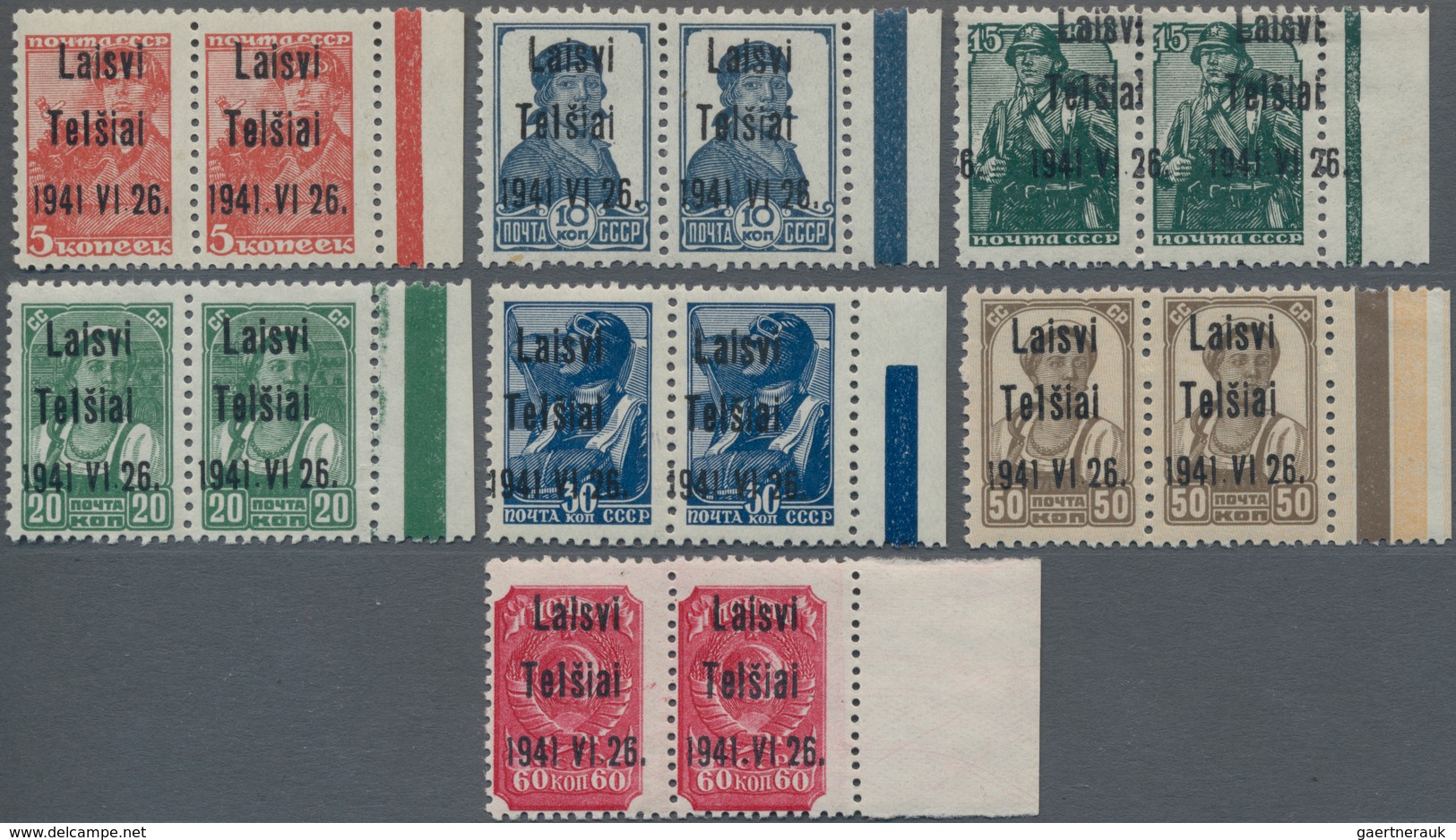 Dt. Besetzung II WK - Litauen - Telschen (Telsiai): 1941, Freimarkenausgabe Komplett In Postfrischen - Occupazione 1938 – 45