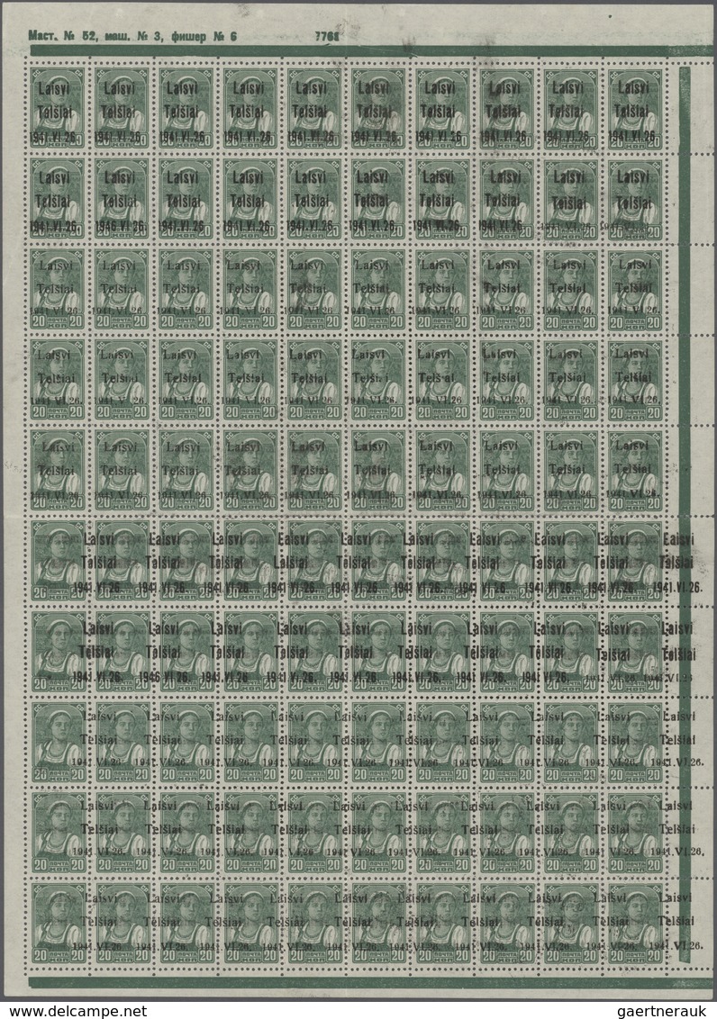 Dt. Besetzung II WK - Litauen - Telschen (Telsiai): 1941, 20 K Schwarzgelbgrün Im Kompletten Schalte - Occupazione 1938 – 45