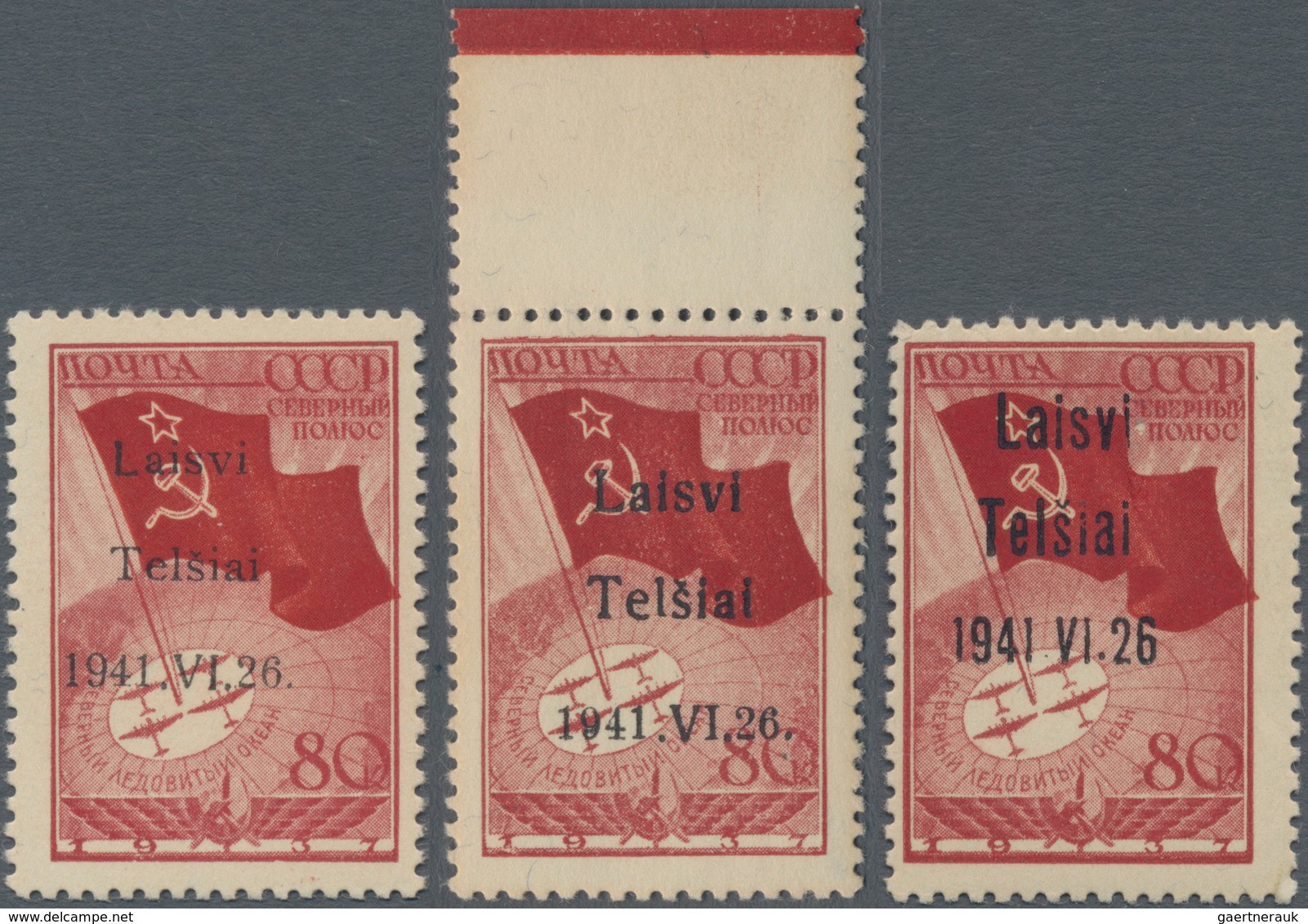Dt. Besetzung II WK - Litauen - Telschen (Telsiai): 1941, 80 Kop. "Nordpol 1" Postfrisch Drei Exempl - Occupazione 1938 – 45