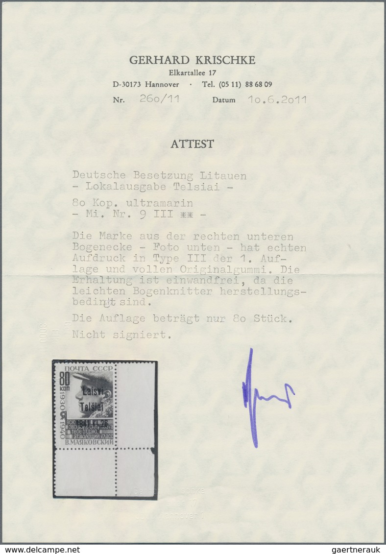 Dt. Besetzung II WK - Litauen - Telschen (Telsiai): Die Postfrische Marke Aus Der Rechten Unteren Bo - Bezetting 1938-45