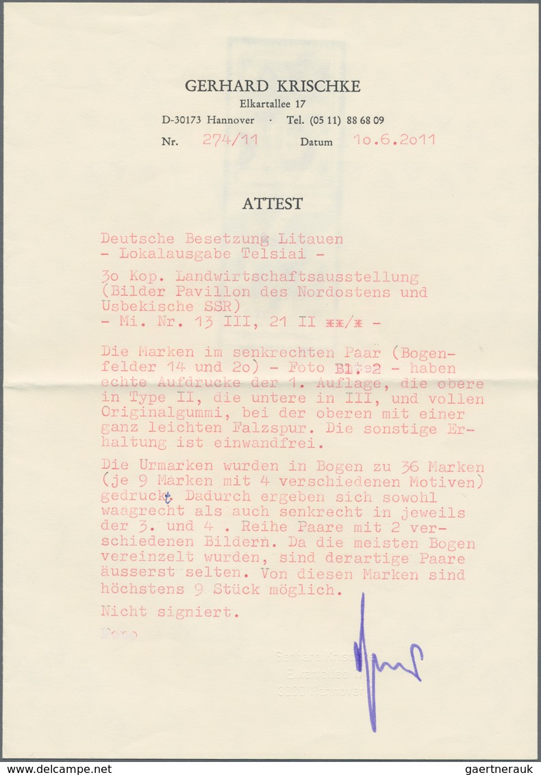 Dt. Besetzung II WK - Litauen - Telschen (Telsiai): Die Marken Im Senkrechten (Bogenfelder 14 Und 20 - Occupation 1938-45