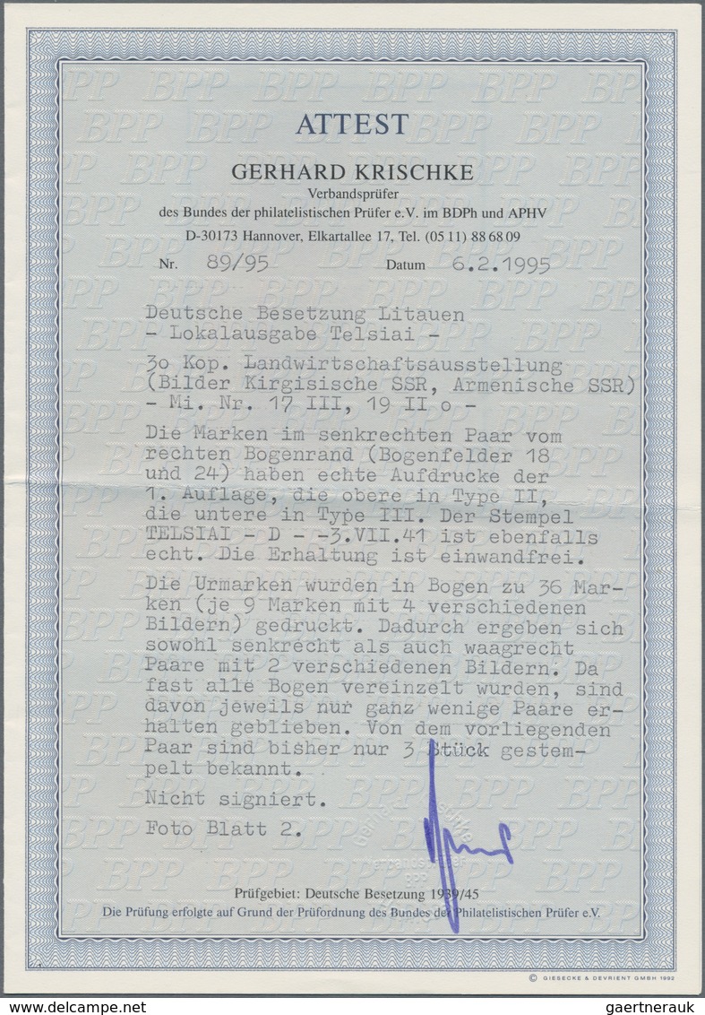 Dt. Besetzung II WK - Litauen - Telschen (Telsiai): Die Marken Im Senkrechten Paar Vom Rechten Rand - Bezetting 1938-45