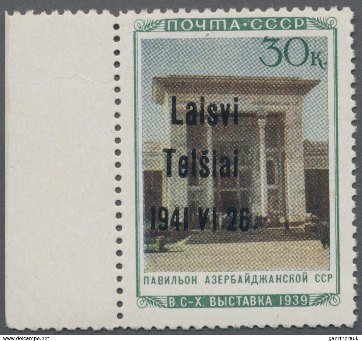 Dt. Besetzung II WK - Litauen - Telschen (Telsiai): 1941, 30 Kop. Landwirtschaftsausstellung Mit Auf - Bezetting 1938-45