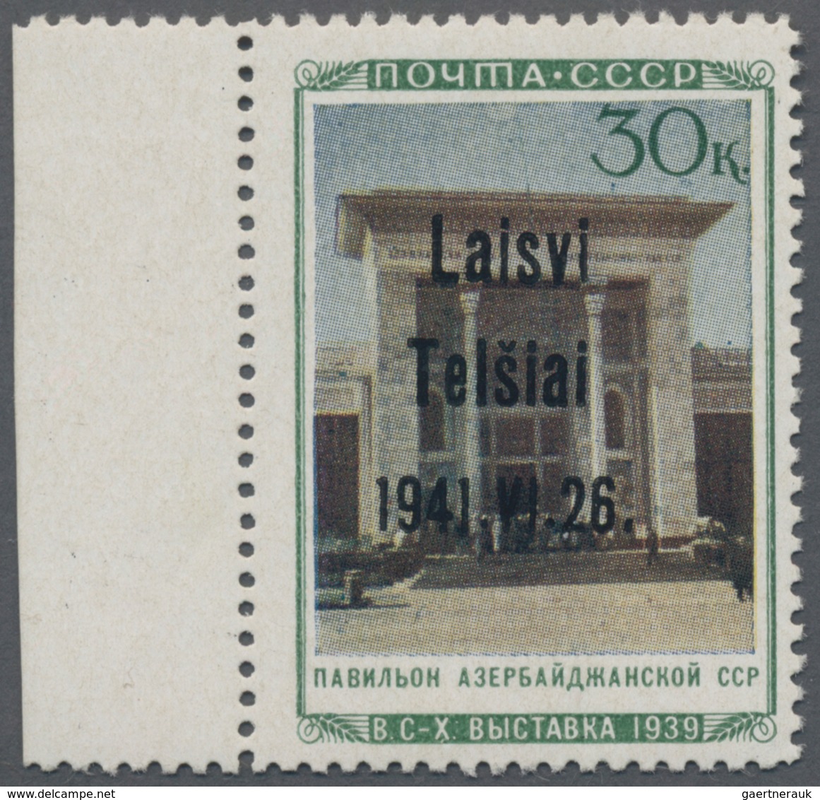 Dt. Besetzung II WK - Litauen - Telschen (Telsiai): 1941, 30 Kop. Landwirtschaftsausstellung Mit Auf - Bezetting 1938-45