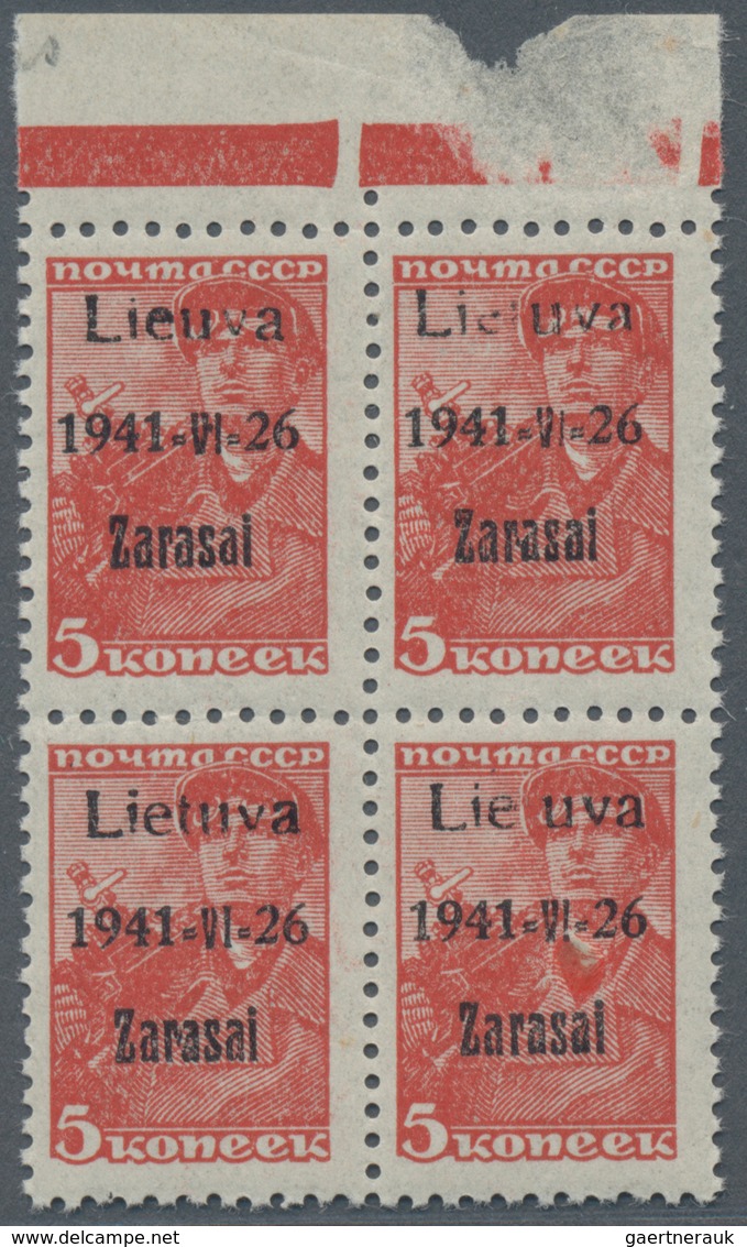 Dt. Besetzung II WK - Litauen - Zargrad (Zarasai): 1941 5 K. Rot Im Oberrand-4er-Block, Felder 7-8/1 - Bezetting 1938-45