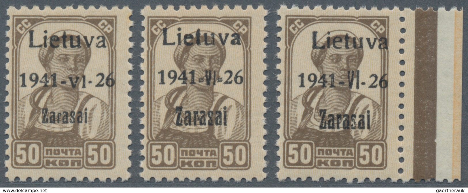 Dt. Besetzung II WK - Litauen - Zargrad (Zarasai): 1941: Drei Einzelwerte 50 K. Braun Mit Schwarzen - Bezetting 1938-45