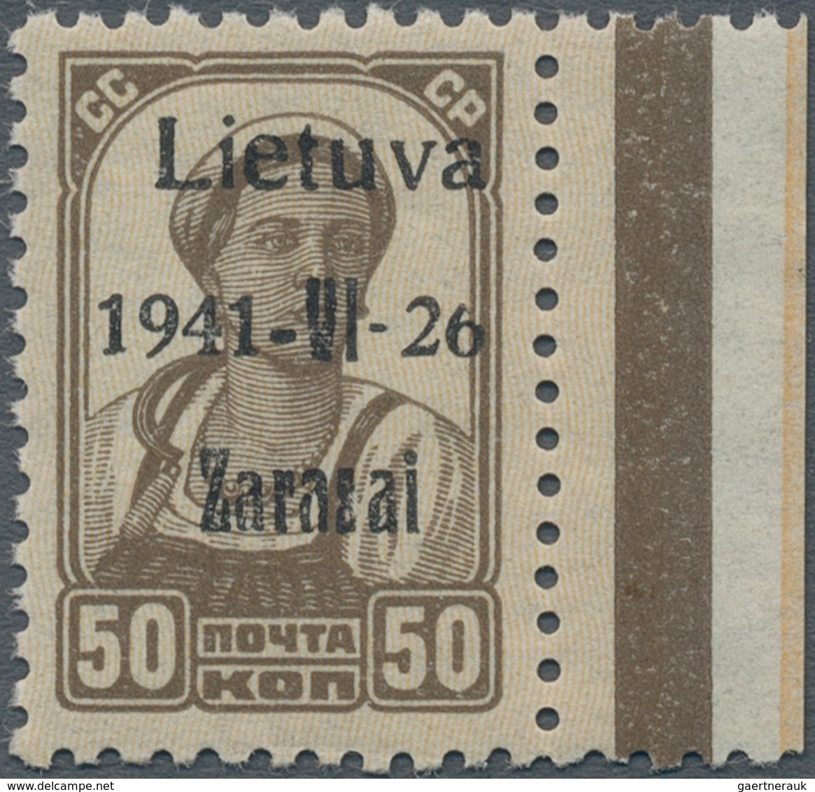 Dt. Besetzung II WK - Litauen - Zargrad (Zarasai): 15 K. Braun Mit Bogenrand Rechts (Feld 40), Schwa - Besetzungen 1938-45