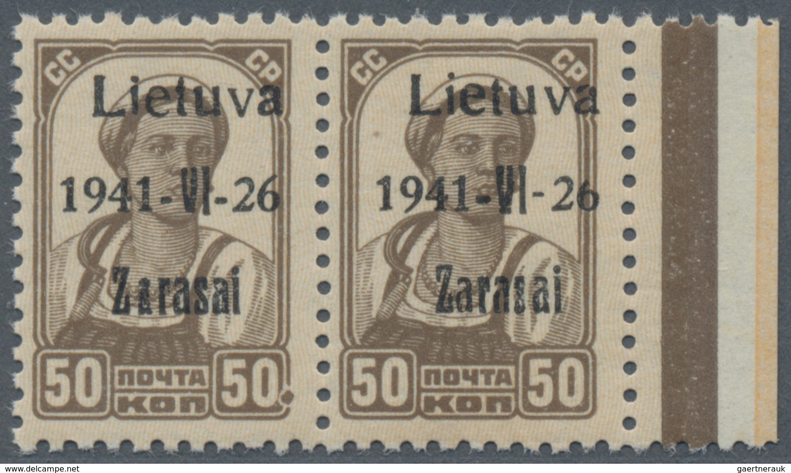 Dt. Besetzung II WK - Litauen - Zargrad (Zarasai): 1941 50 K. Braun Mit Plattenfehler "brauner, Hell - Bezetting 1938-45