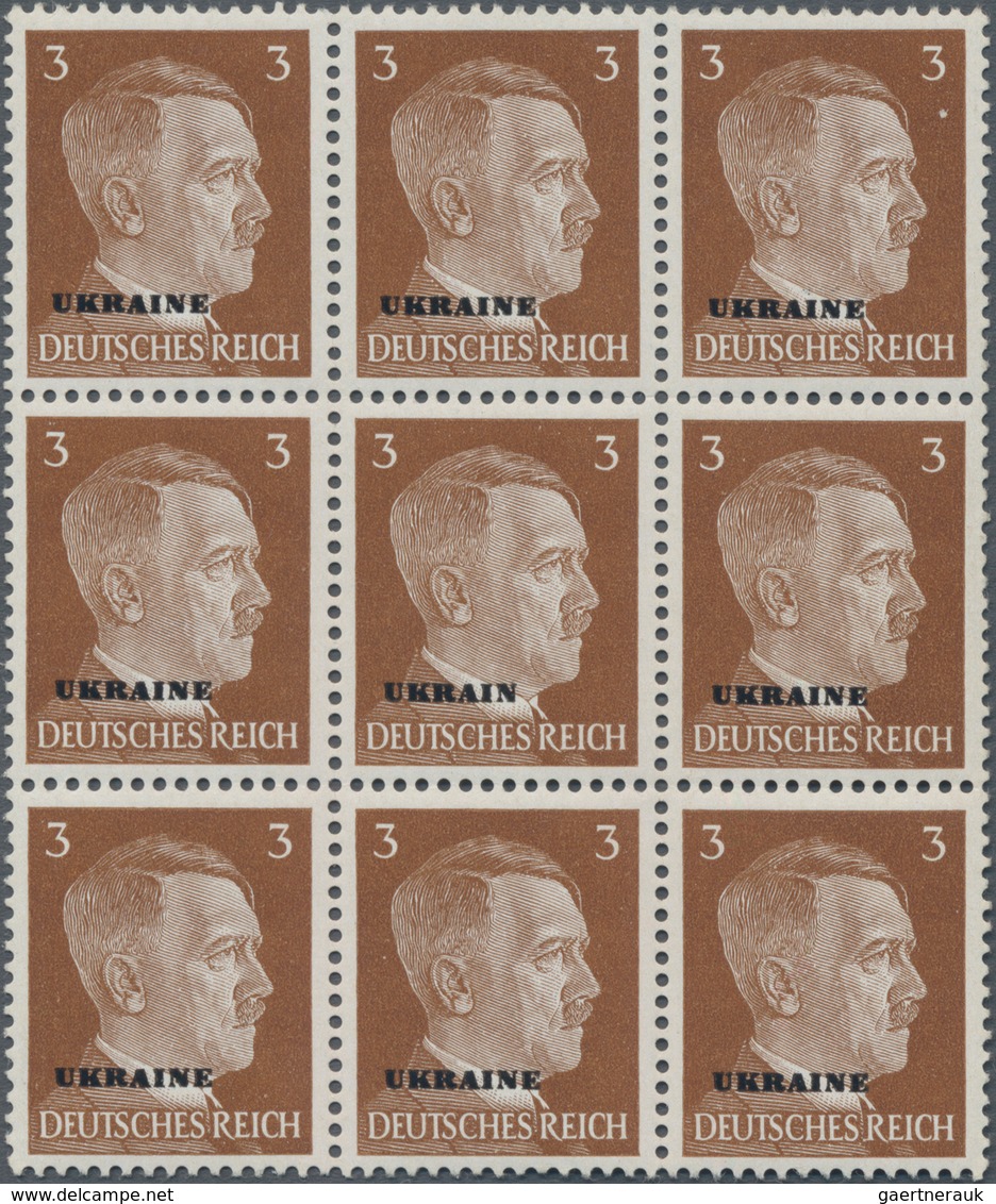 Dt. Besetzung II WK - Ukraine: 1941. Hitler 3 Pf Im Postfrischen 9er-Block. Dabei Die Marke In Block - Occupazione 1938 – 45