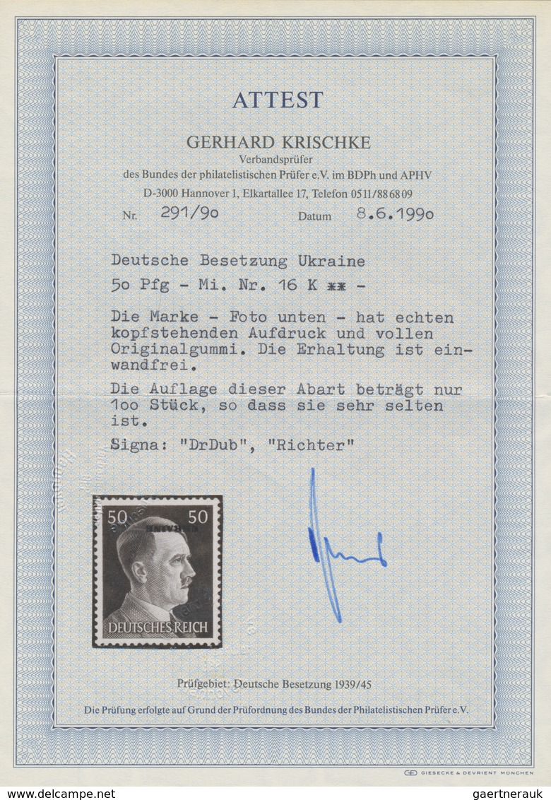 Dt. Besetzung II WK - Ukraine: 1941, 50 Pfg. Hitler Mit Kopfstehendem Aufdruck, Postfrisch (kl. Natü - Occupazione 1938 – 45