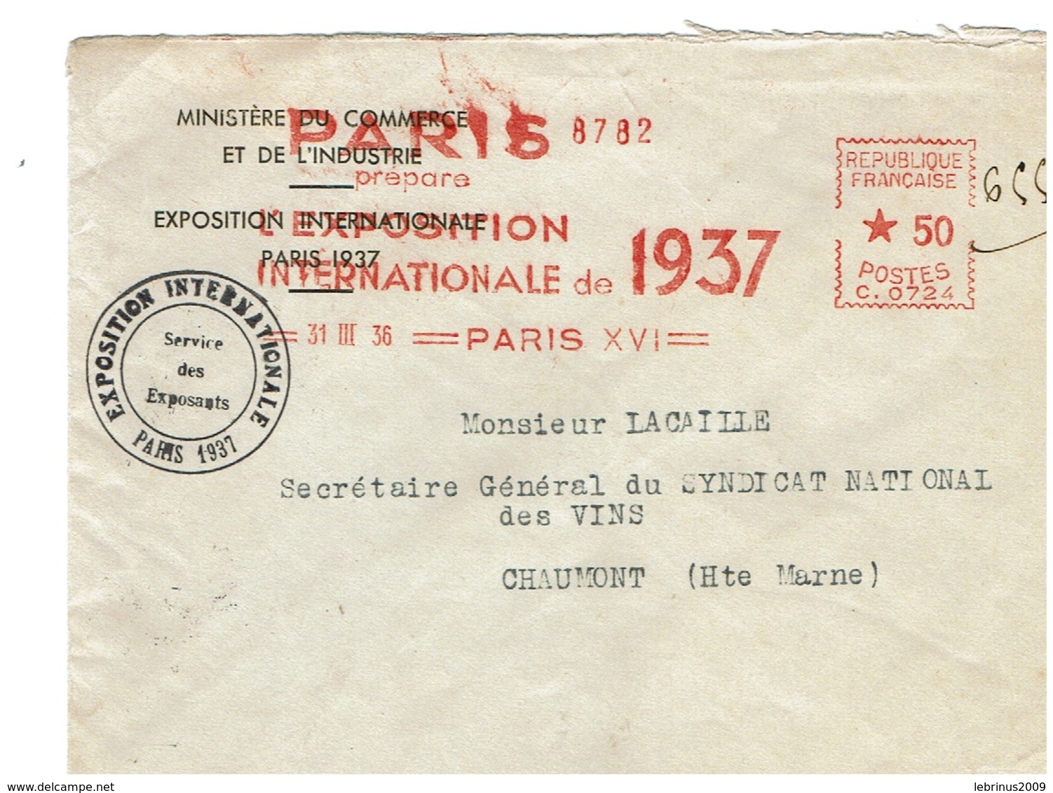 PARIS - EXPOSITION INTERNATIONALE DE 1937 - Bolli Commemorativi