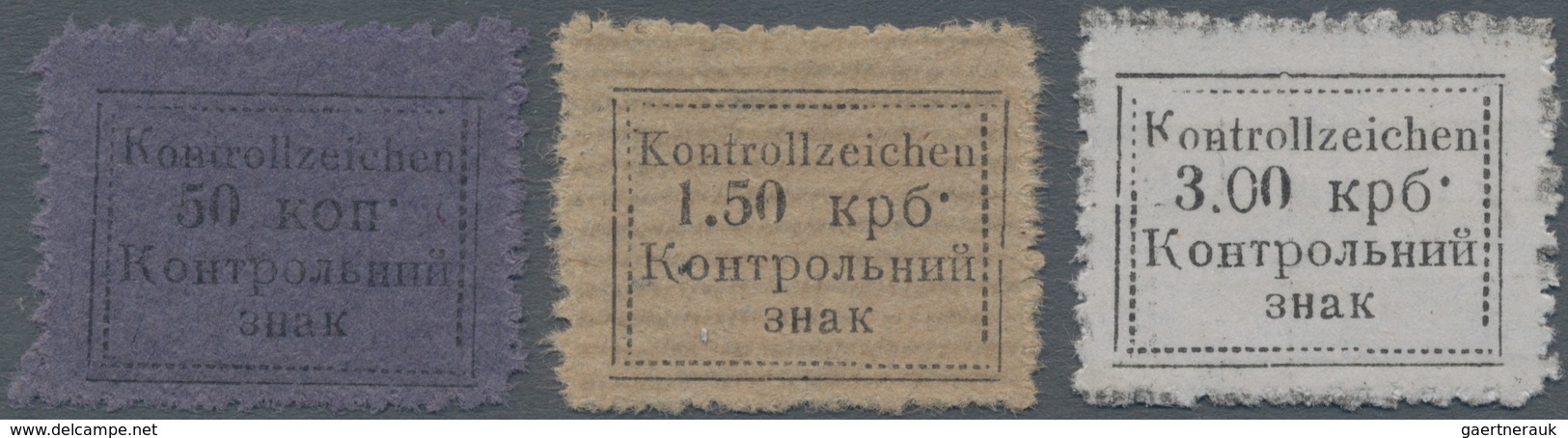 Dt. Besetzung II WK - Ukraine - Sarny: 1941. Kontrollzeichen 50 K, 1.50 Krb Und 3.00 Krb, O.G. - Occupation 1938-45