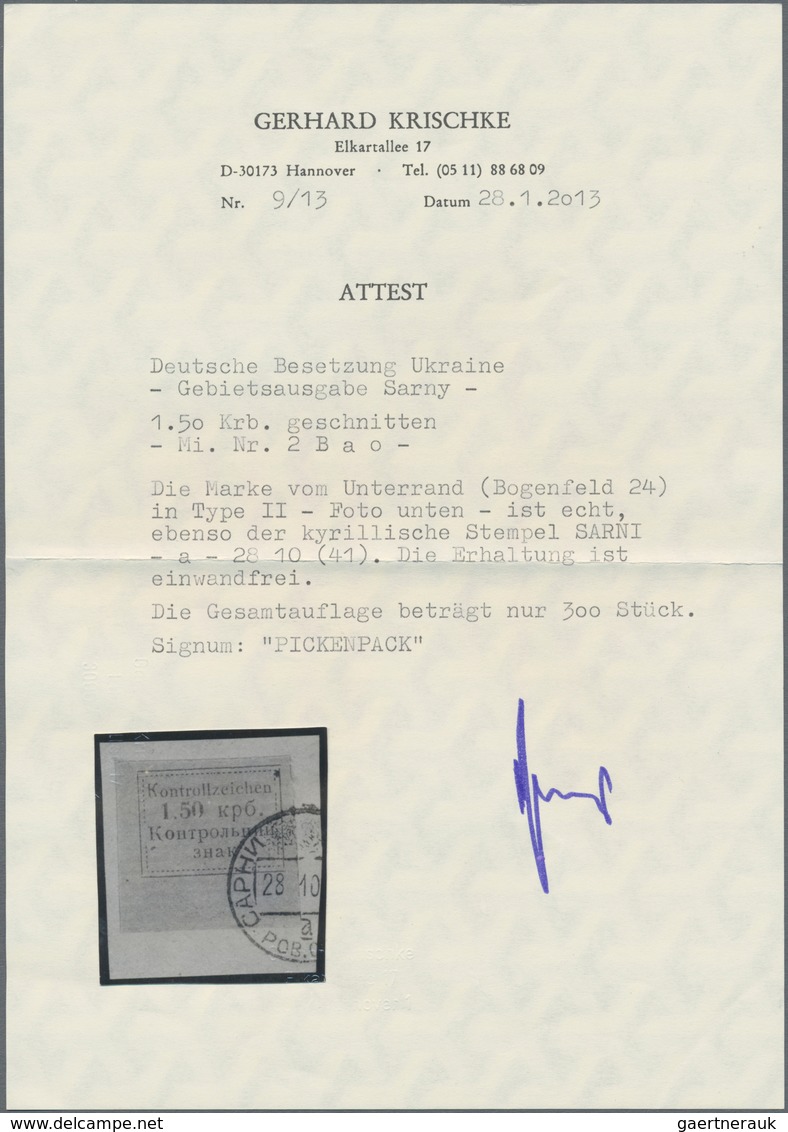 Dt. Besetzung II WK - Ukraine - Sarny: 1941. Kontrollzeichen 1.50 Krb Geschnitten, Auf Briefstück. F - Occupazione 1938 – 45