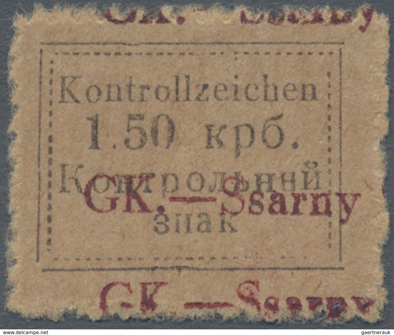 Dt. Besetzung II WK - Ukraine - Sarny: 1941. Kontrollzeichen 1.50 Krb "GK.-Ssarny" Mit Doppeltem Auf - Bezetting 1938-45