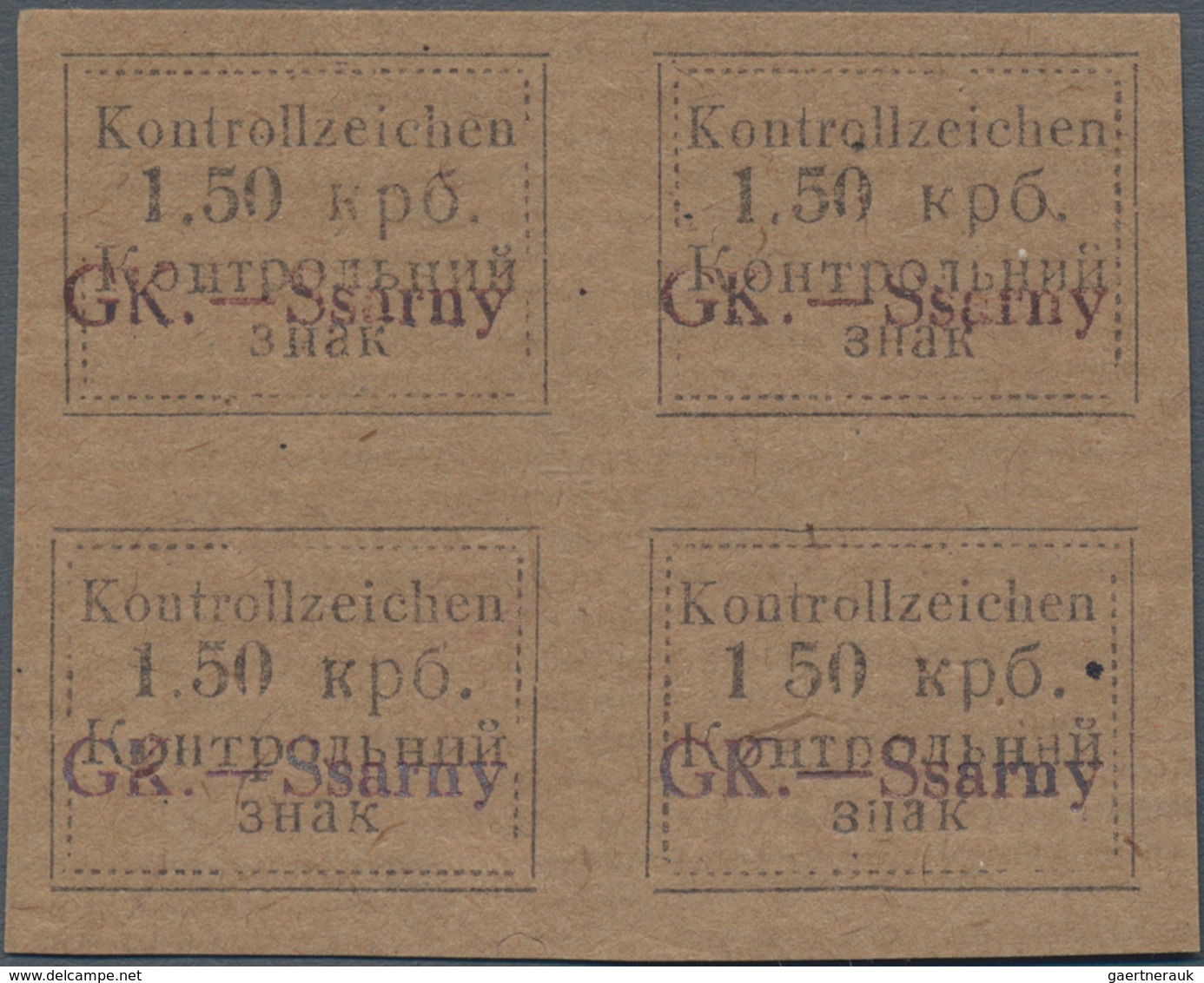 Dt. Besetzung II WK - Ukraine - Sarny: 1941. Kontrollzeichen 1.50 Krb "GK.-Ssarny", Geschnitten, Im - Bezetting 1938-45