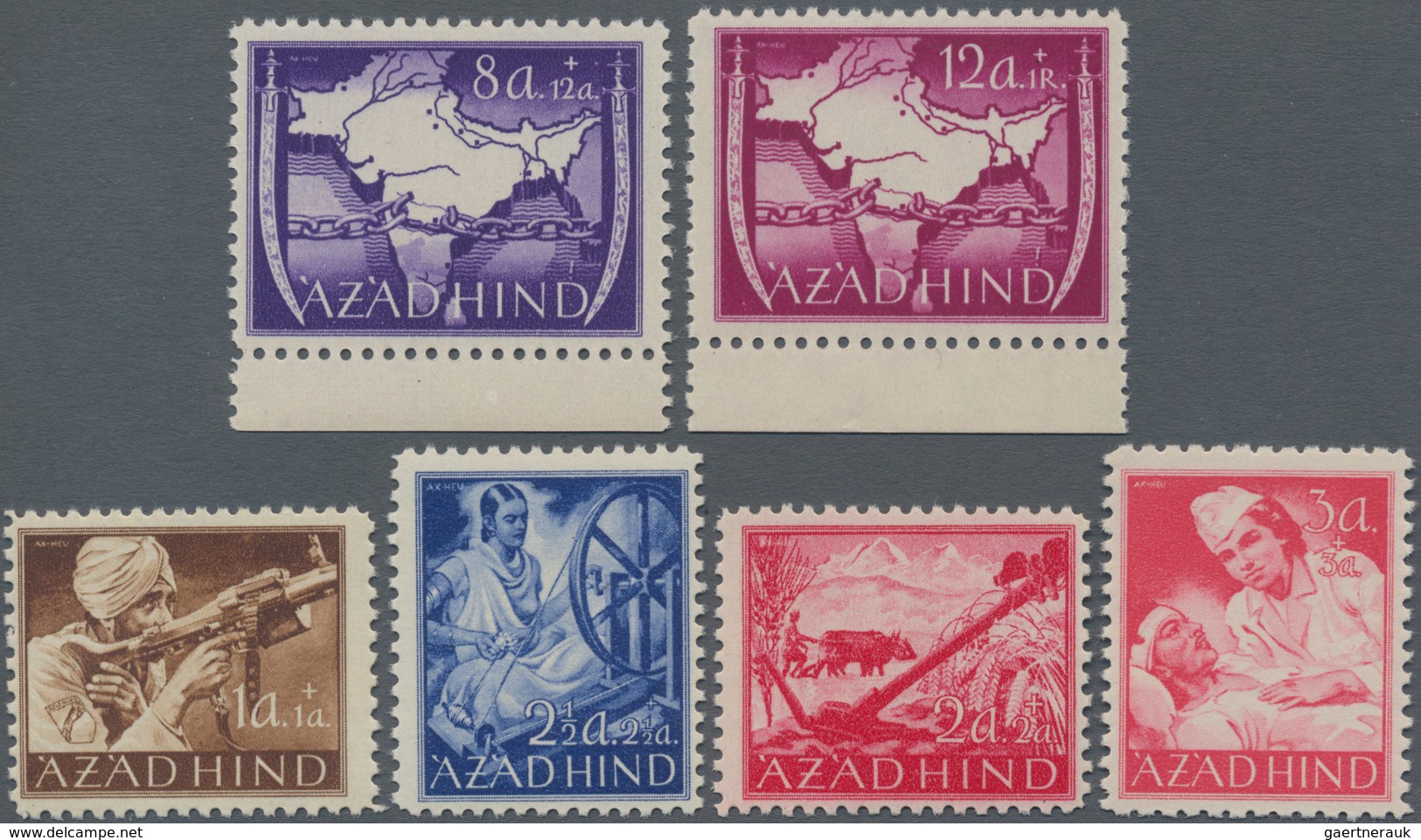 Dt. Besetzung II WK - Nationales Indien (Freies Indien): 1943. Nicht-ausgegeben: Beide Serien, Je Ge - Bezetting 1938-45