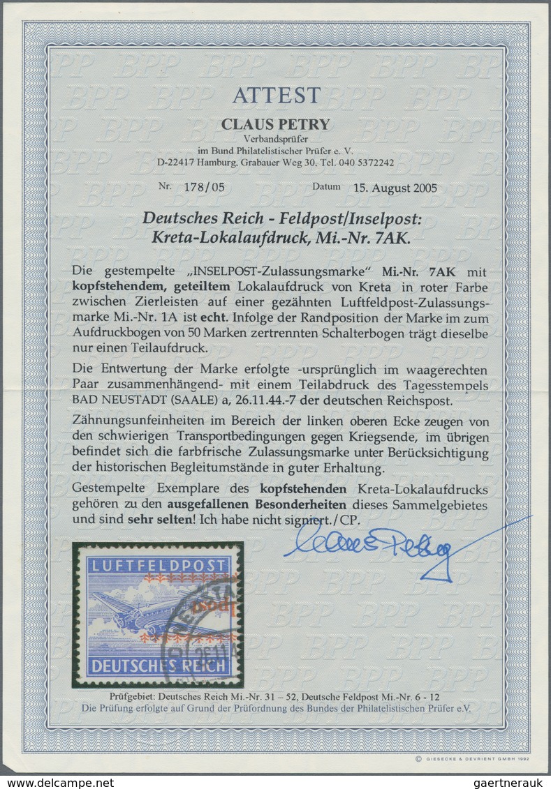 Feldpostmarken: 1944, Luftfeldpost-Zulassungsmarke (Mi. 1A) Mit Kopfstehendem, Geteilten Lokalaufdru - Altri & Non Classificati