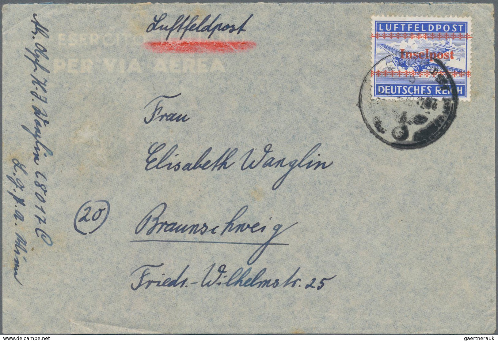 Feldpostmarken: 1944 Feldpostbrief Von Der Insel Kreta Nach Braunschweig, Etwas öliger Stempel - Altri & Non Classificati