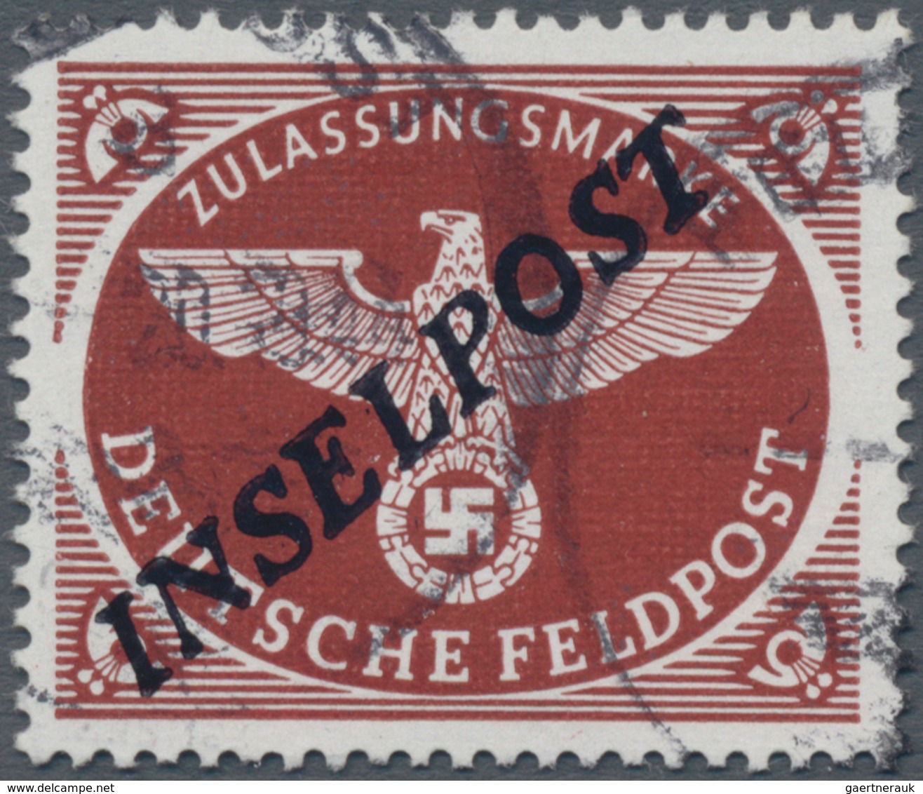 Feldpostmarken: 1944, Insel Rhodos, Inselpost-Zulassungsmarke Mit Diagonalem Schwarzblauen Agramer A - Altri & Non Classificati