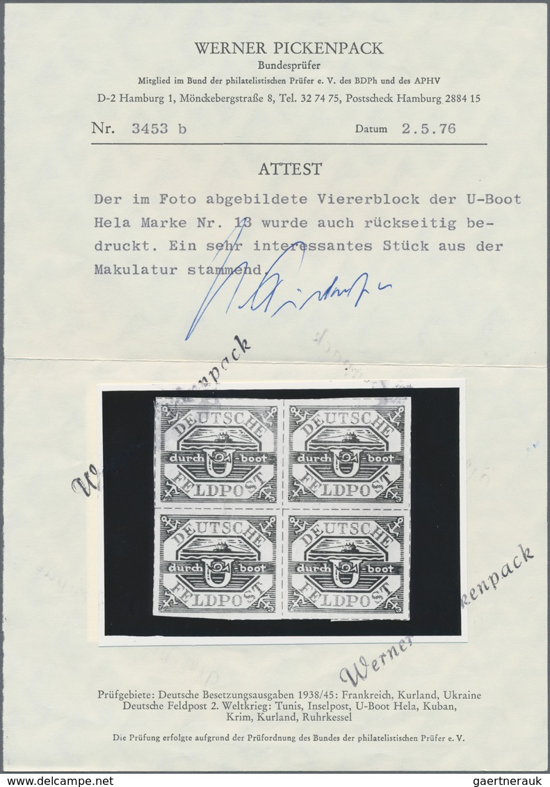 Feldpostmarken: 1945. HELA. 4er-Block Der U-Boot-Marke Mit Interessanter Besonderheit: Auch Rückseit - Altri & Non Classificati