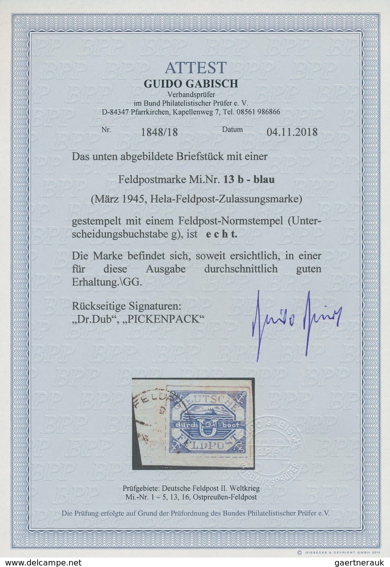 Feldpostmarken: 1945, U-Boot Hela Violettultramarin, Entwertet Mit Tagesstempel Der FELDPOST G, Auf - Andere & Zonder Classificatie