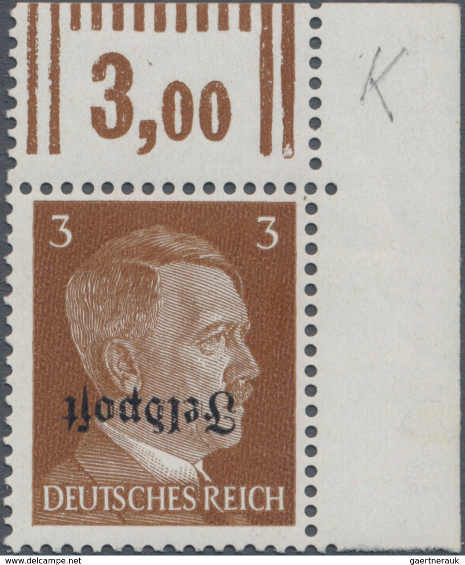 Feldpostmarken: 1945 'Ruhrkessel' 3 Pf. Braun Mit KOPFSTEHENDEM AUFDRUCK "Feldpost", Aus Der Rechten - Altri & Non Classificati
