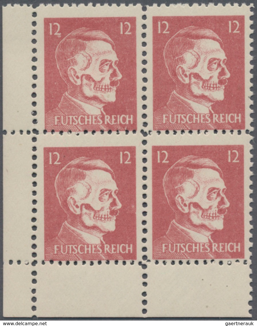 Kriegs- Und Propagandafälschungen: 1944, 12 Pfg. Hitler/Totenkopf Im Eckrand-4er-Block Links Unten, - Andere & Zonder Classificatie