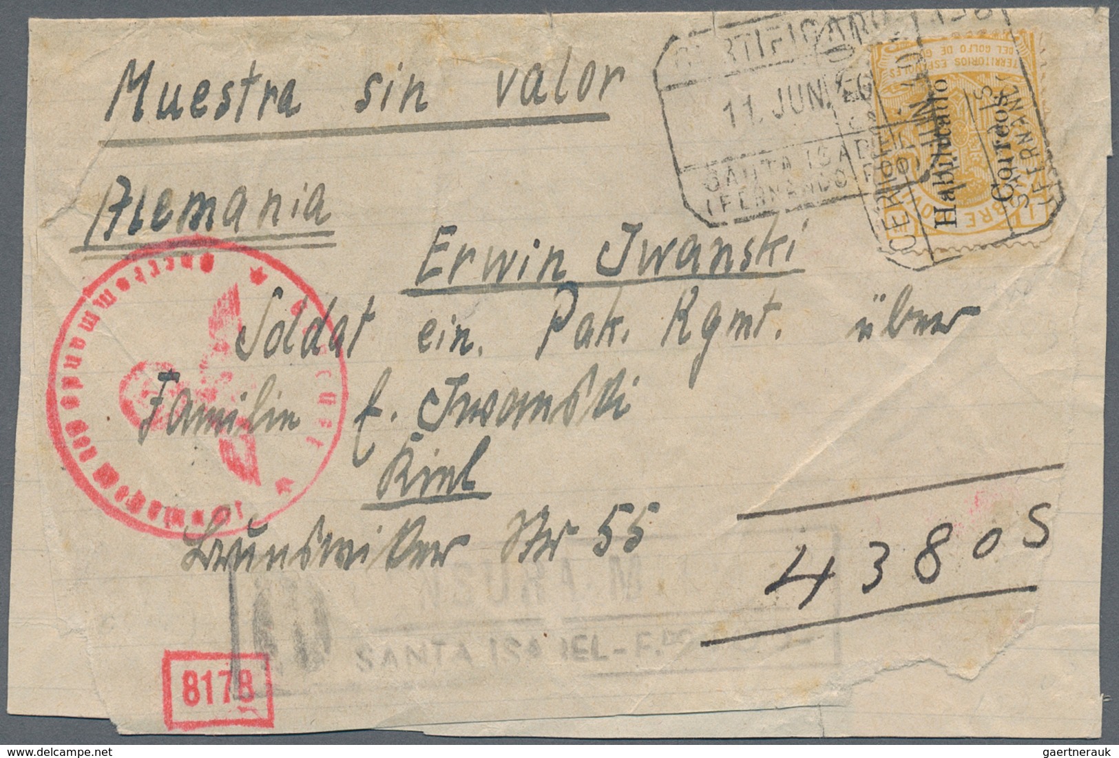 Feldpost 2. Weltkrieg: 1940 (11.6.), Einzelfrankatur 1 Pts. Span.Guinea Auf Unkomplettem Streifband - Andere & Zonder Classificatie