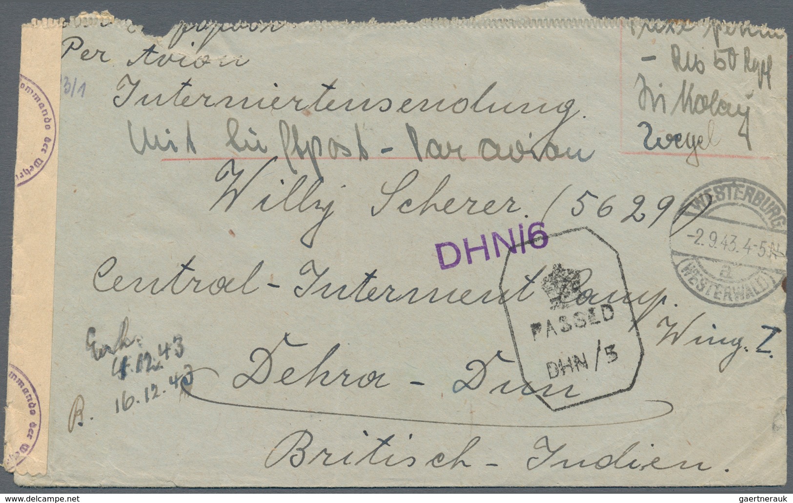 Feldpost 2. Weltkrieg: 1943/44, Zwei Interniertenbriefe Von "WESTERBURG 2.9.43" Und "SOLINGEN 15.6.4 - Andere & Zonder Classificatie
