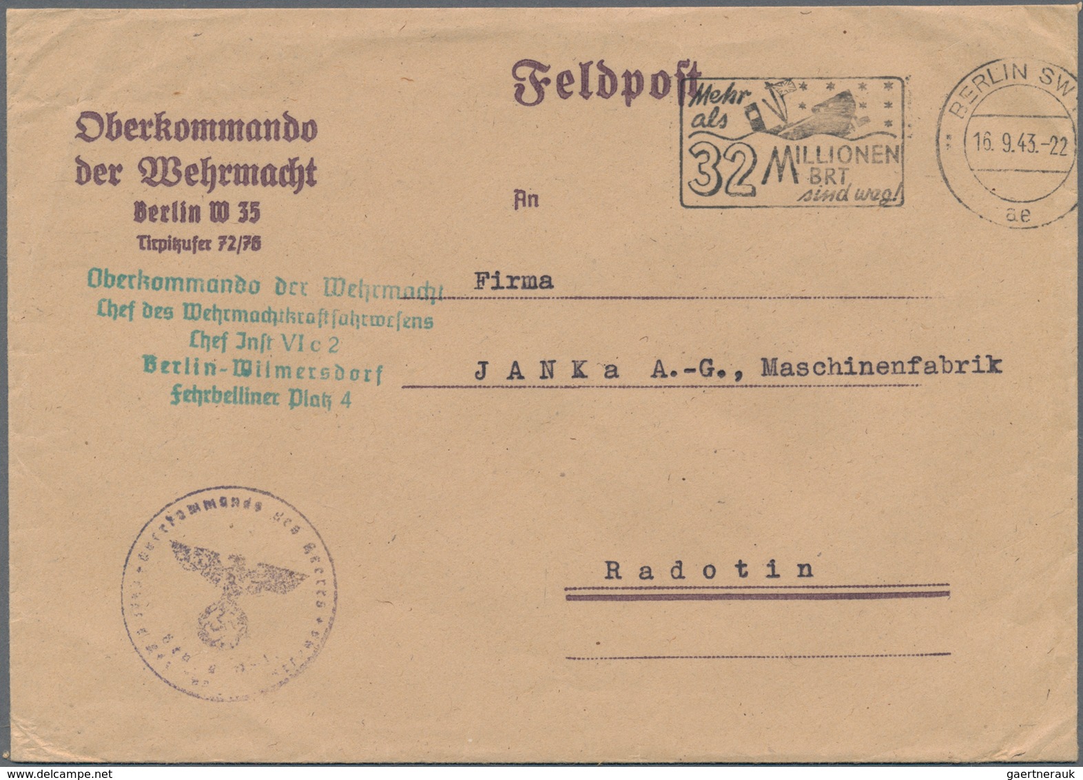 Feldpost 2. Weltkrieg: 1943, Feldpost-Vordruckbrief Vom Oberkommando Der Wehrmacht Mit Serienstempel - Altri & Non Classificati