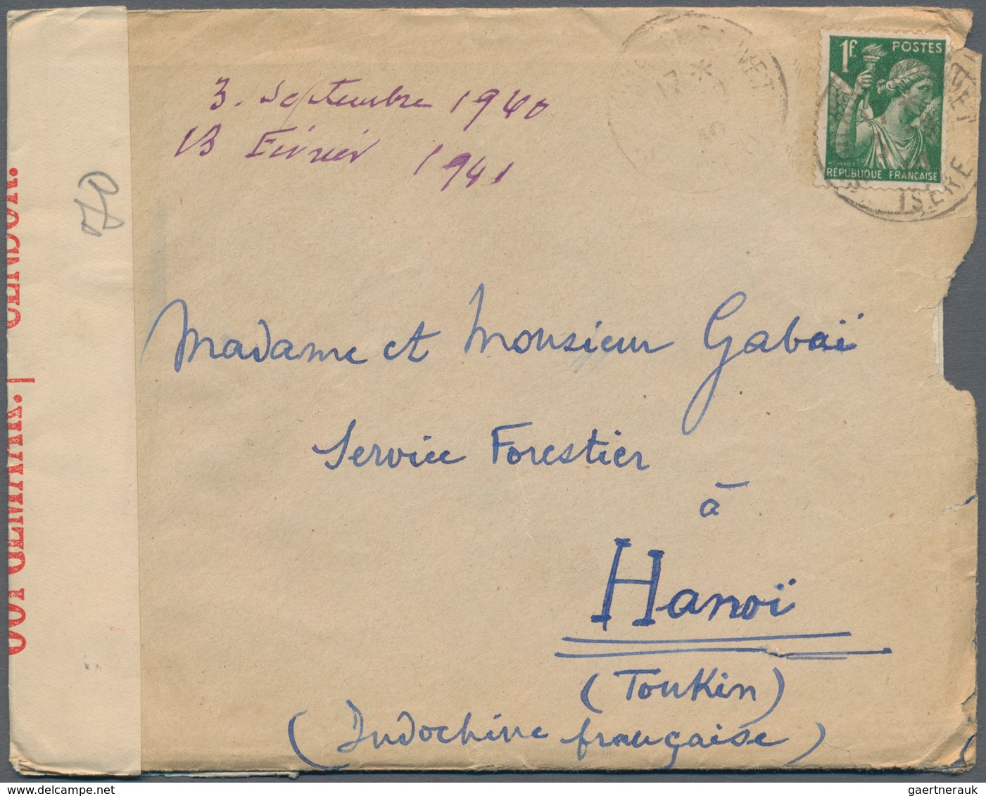 Zensurpost: 1940, France, 1 F Green "Iris", Single Franking On Cover With Full Content, Sent From ST - Altri & Non Classificati
