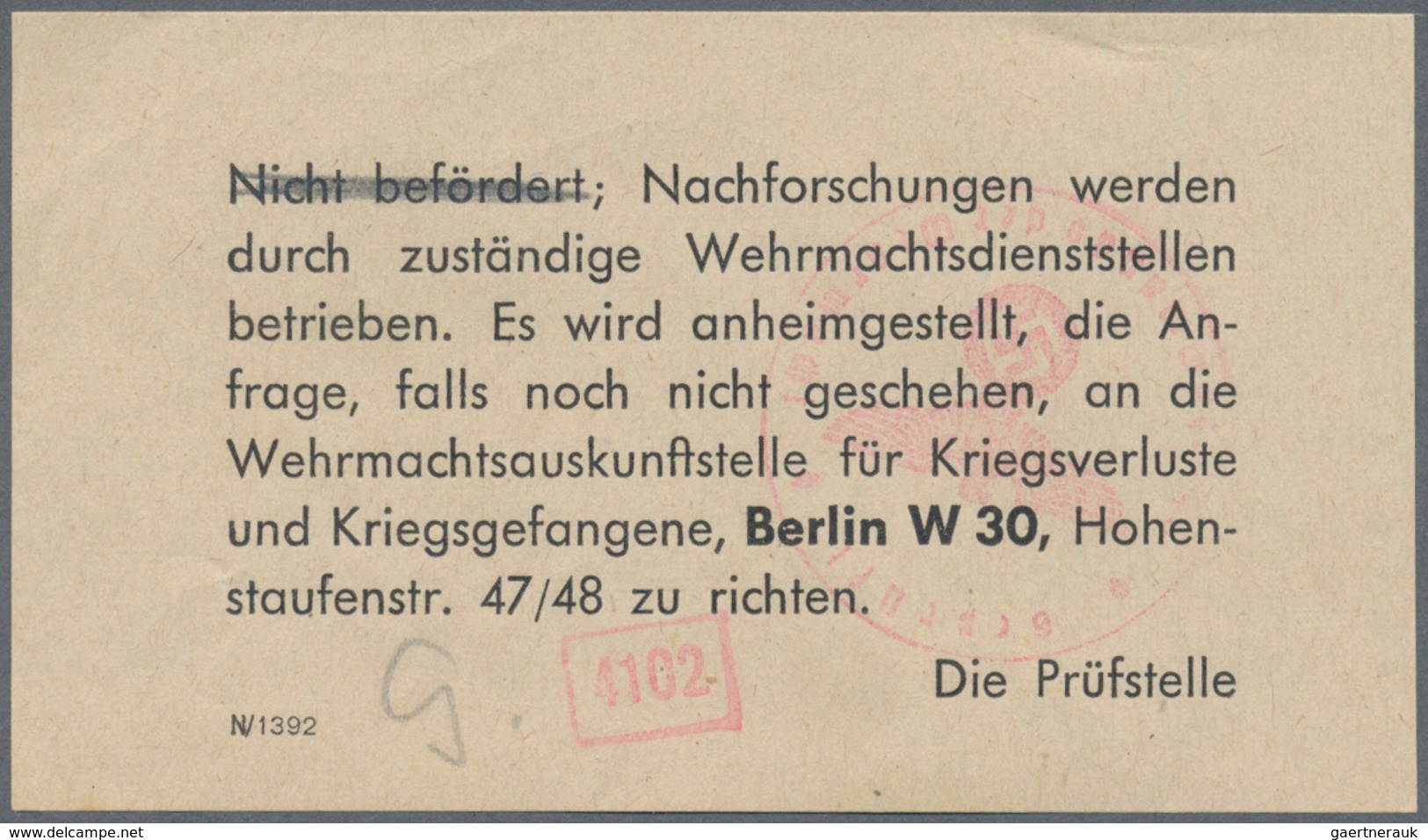 Zensurpost: 1943 (14.12.), Brief mit 30 Rappen aus Neuhausen am Rheinfall/Schweiz mit OKW-Zensur (rs