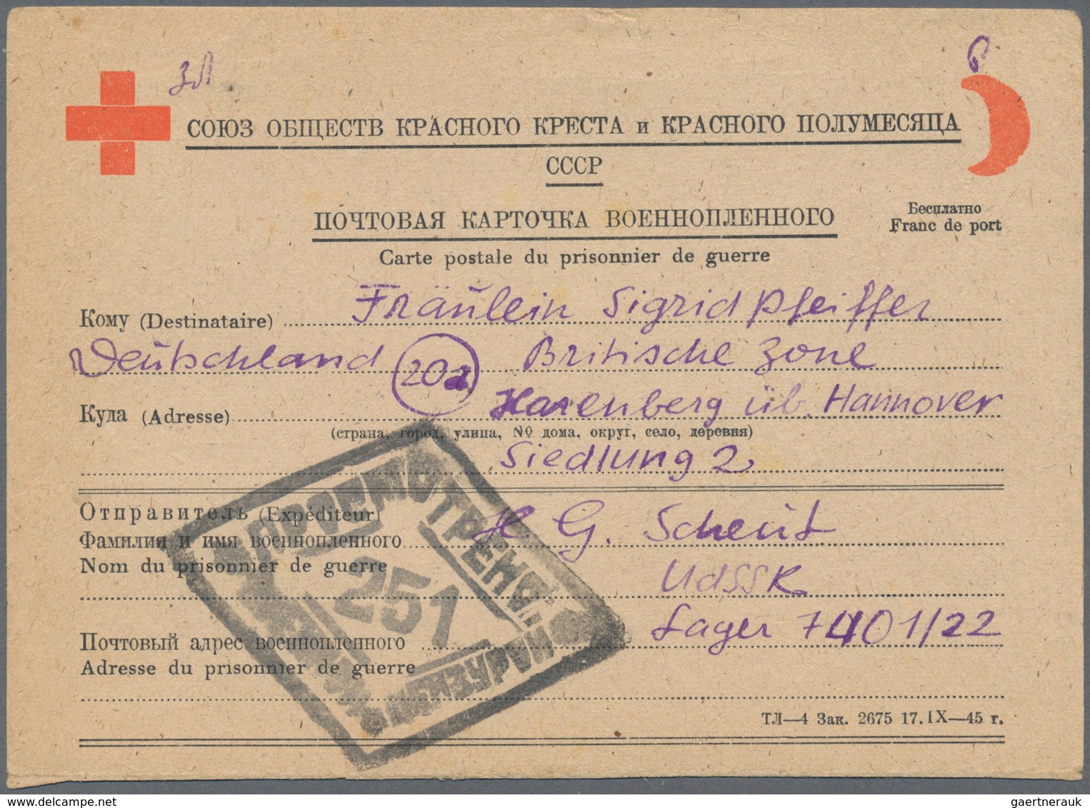 Kriegsgefangenen-Lagerpost: 1947/1949, zehn Karten (div. Vordrucke) eines dt. Kriegsgefangenen (Lage