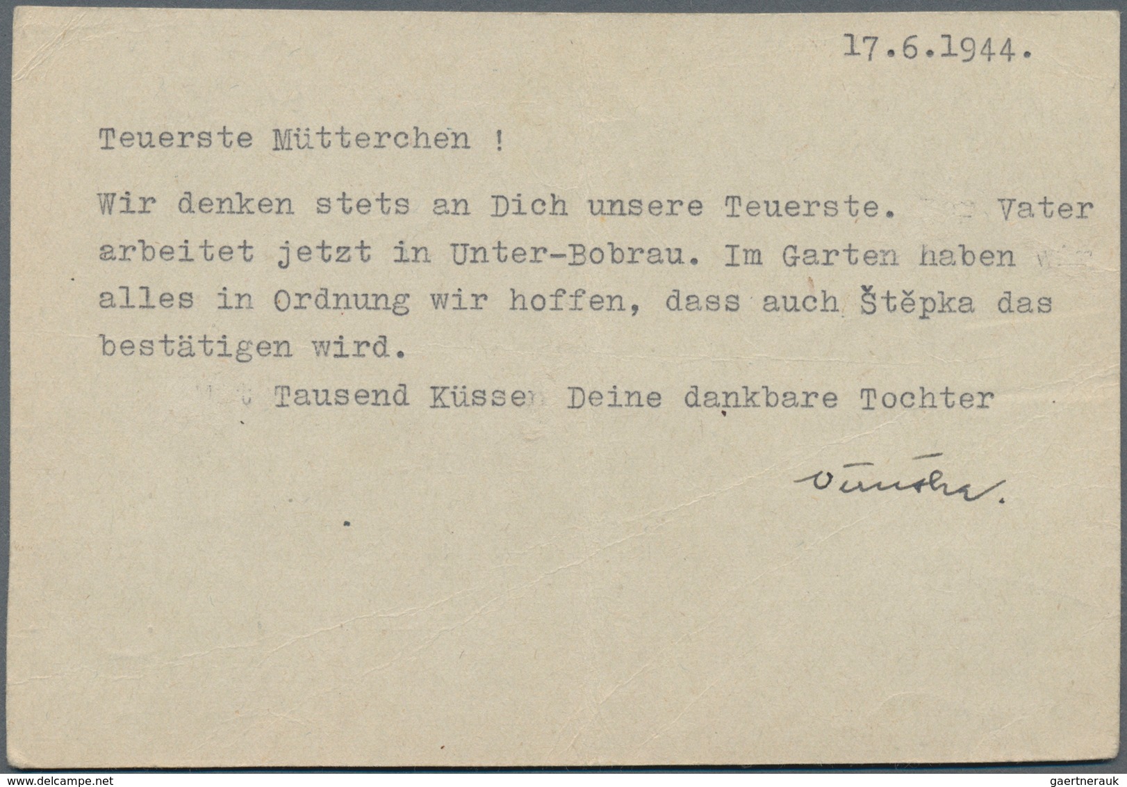 Ghetto-Post: 1944 (17.6.), Unfrankierte Karte (Mittelbug + Leicht Knittrig) Aus Neustadtl I. M. An E - Andere & Zonder Classificatie