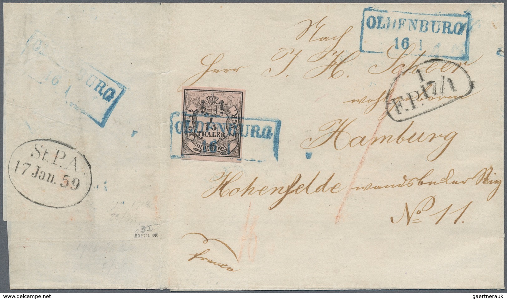 Oldenburg - Marken Und Briefe: 1852, 1/15 Th. Schwarz Auf Mattbräunlichrot, Zwei Farbfrische Und All - Oldenburg