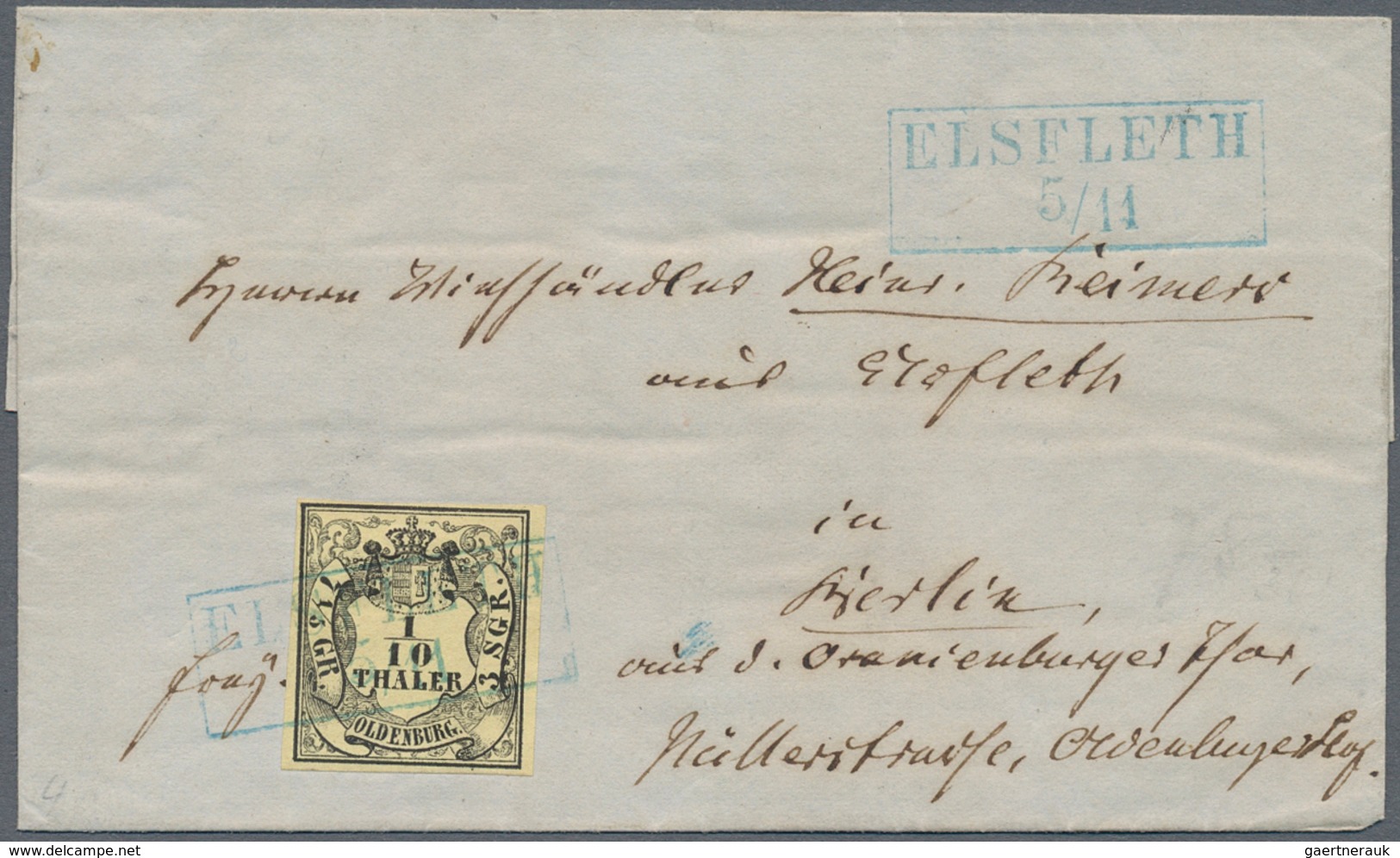 Oldenburg - Marken Und Briefe: 1852, 1/10 Th. Schwarz Auf Gelb, Farbfrisches Und Allseits Vollrandig - Oldenburg