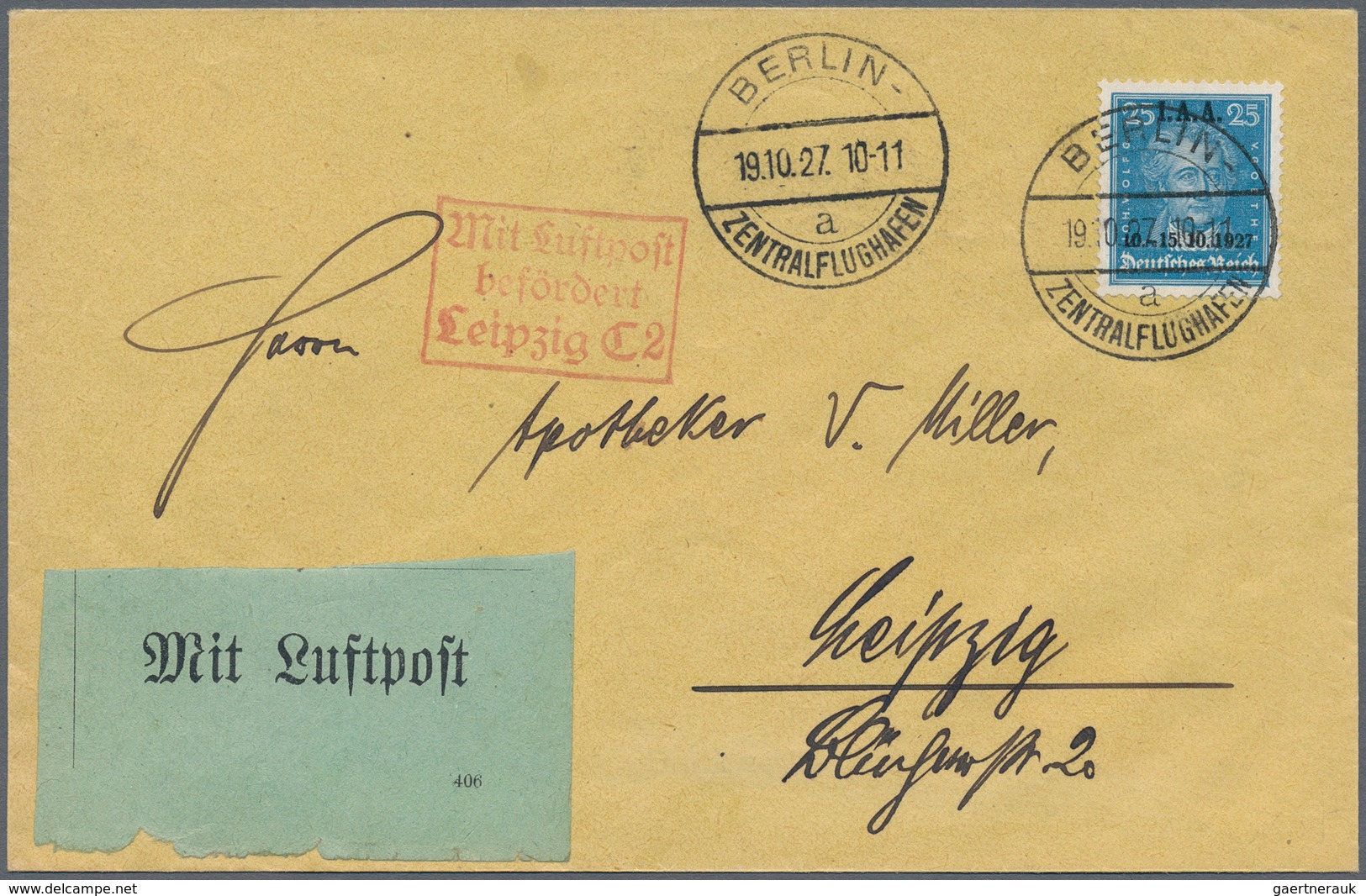 Deutsches Reich - Weimar: 1927, 25 Pfg. I.A.A. Als Portogerechte Einzelfrankatur Auf Luftpostbrief V - Altri & Non Classificati