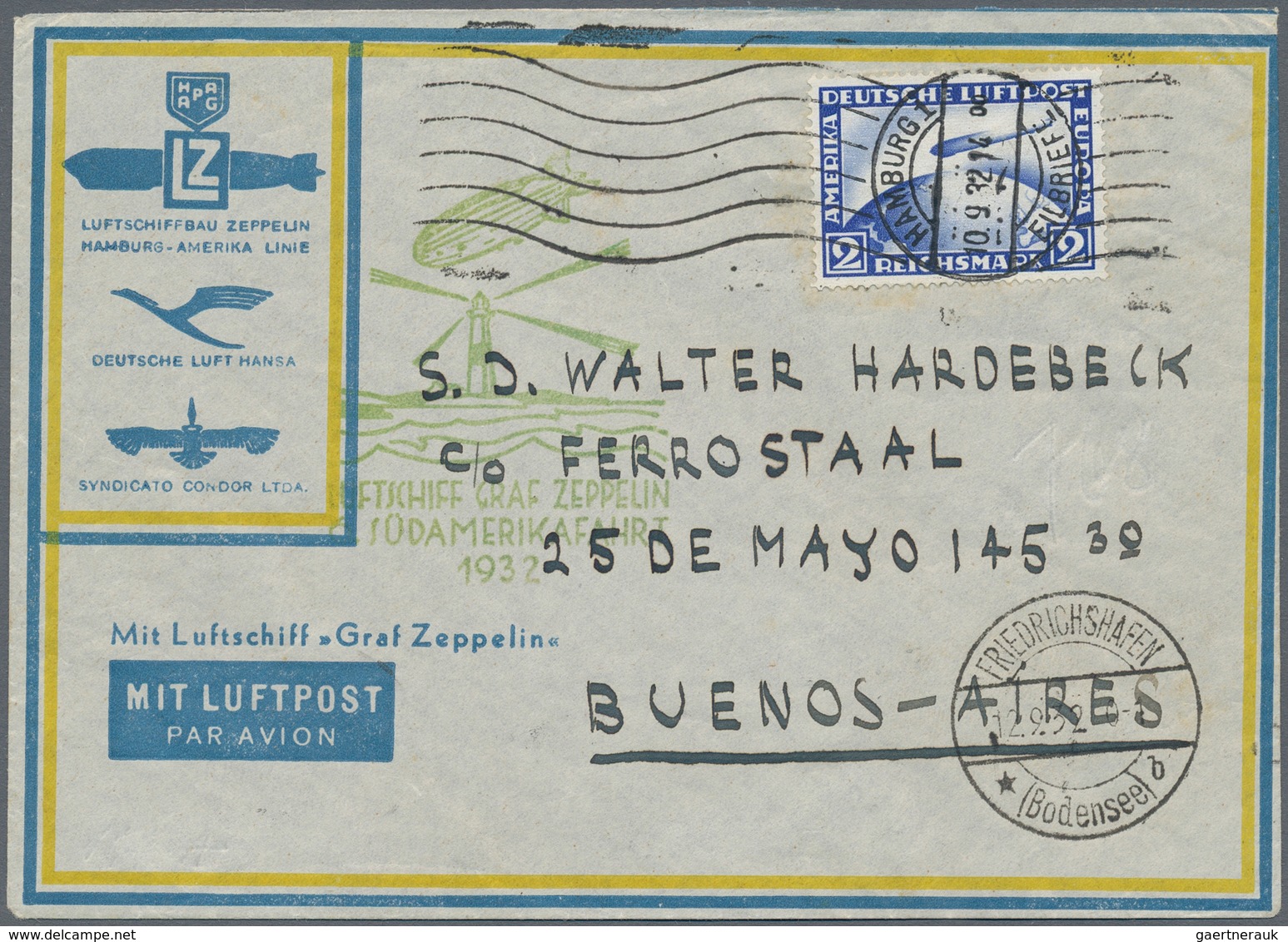 Deutsches Reich - Weimar: 1932, 2 RM Zeppelin Als Einzelfrankatur Auf Zeppelinbrief Der 6.Südamerika - Altri & Non Classificati