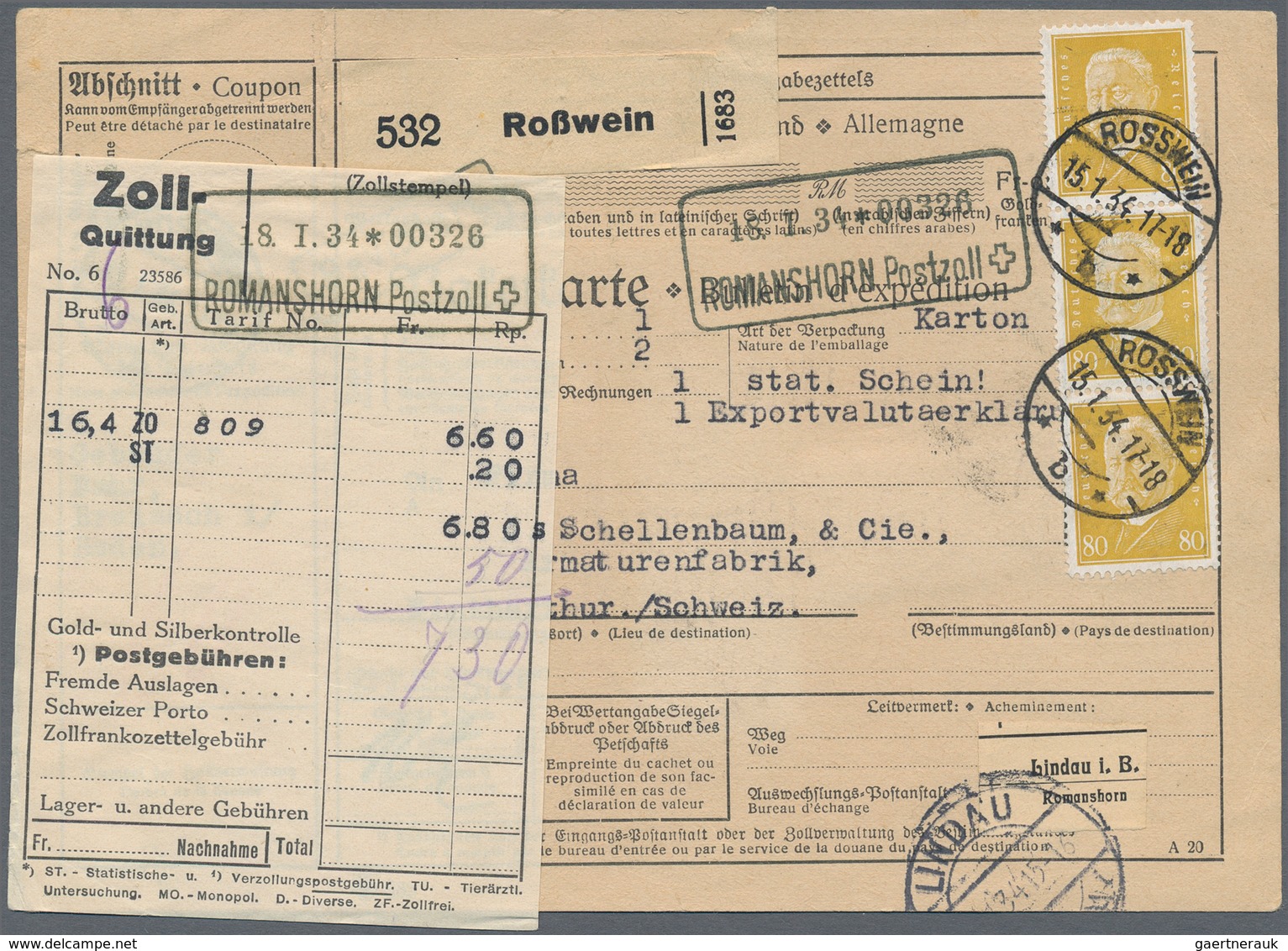 Deutsches Reich - Weimar: 1934, Reichspräsidenten 80 Pfg. Gelb, Zwei Senkrechte Paare Und Ein Senkre - Altri & Non Classificati