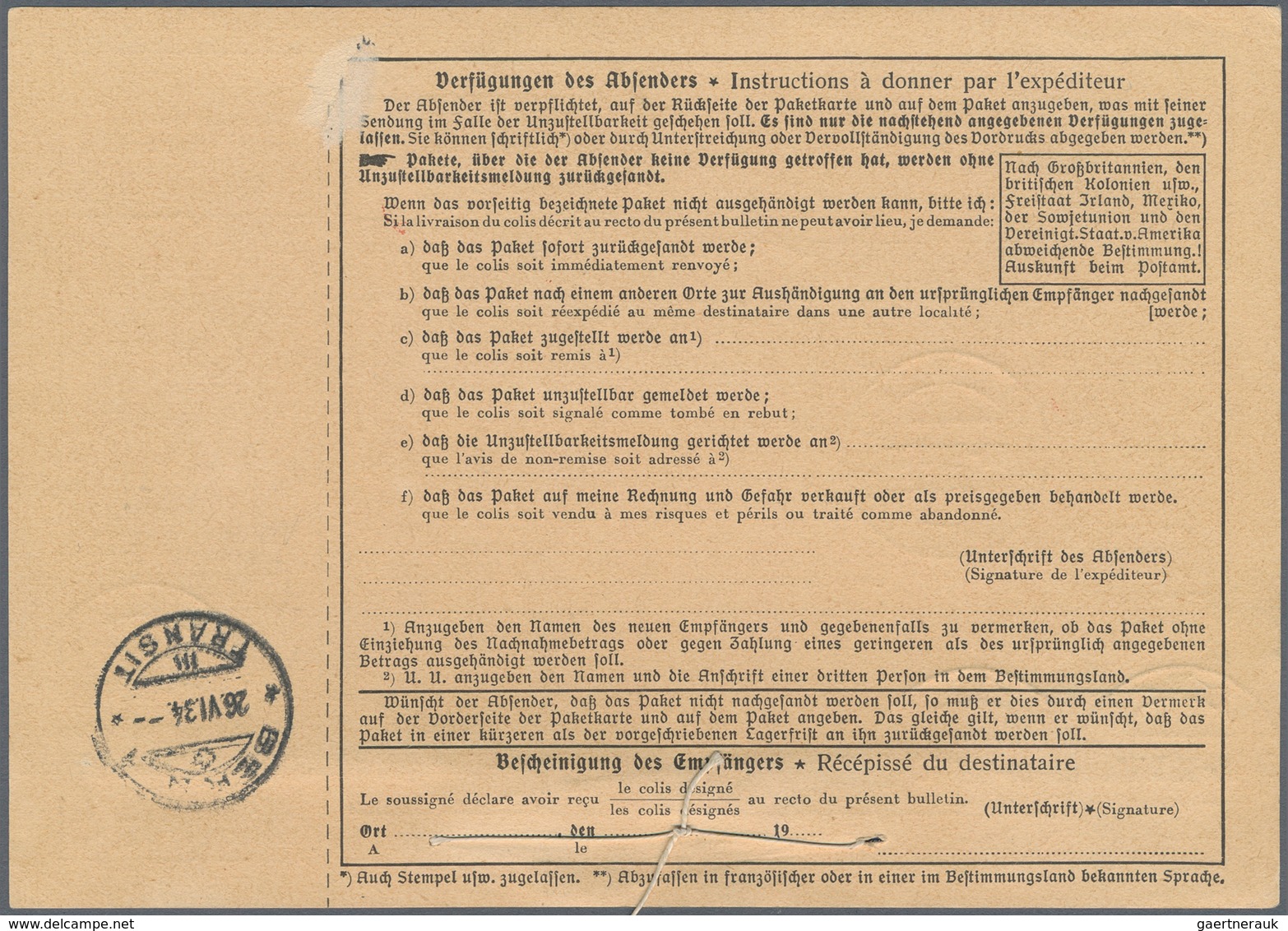 Deutsches Reich - 3. Reich: 1934, 4 RM Chicagofahrt Als Einzelfrankatur Auf Vollständiger Paketkarte - Ongebruikt