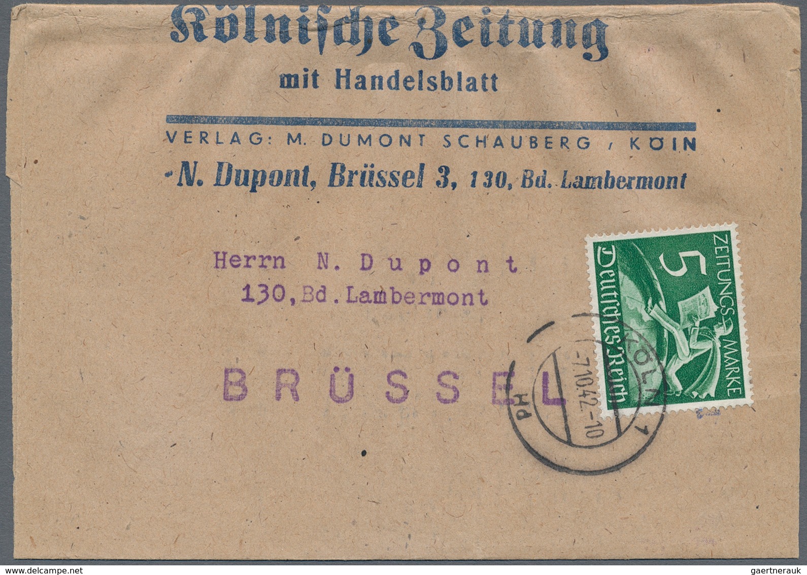 Deutsches Reich - 3. Reich: 1942, Auslandszeitungs-Marken, Zwei Streifbänder: 5 Pfg. Von "KÖLN 7.10. - Ongebruikt
