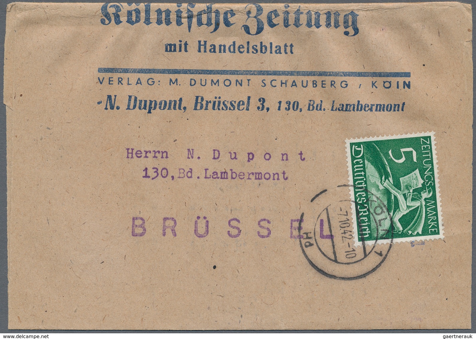 Deutsches Reich - 3. Reich: 1942, Auslandszeitungs-Marken, Zwei Streifbänder: 5 Pfg. Von "KÖLN 7.10. - Nuovi