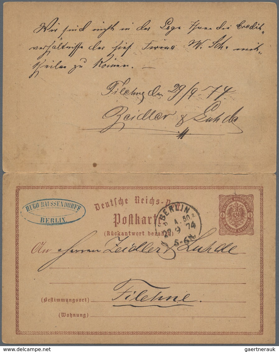 Deutsches Reich - Ganzsachen: 1874, Frage/Antwortkarte ½ Gr. Brustschild Zusammenhängend, Bedarfsgeb - Andere & Zonder Classificatie