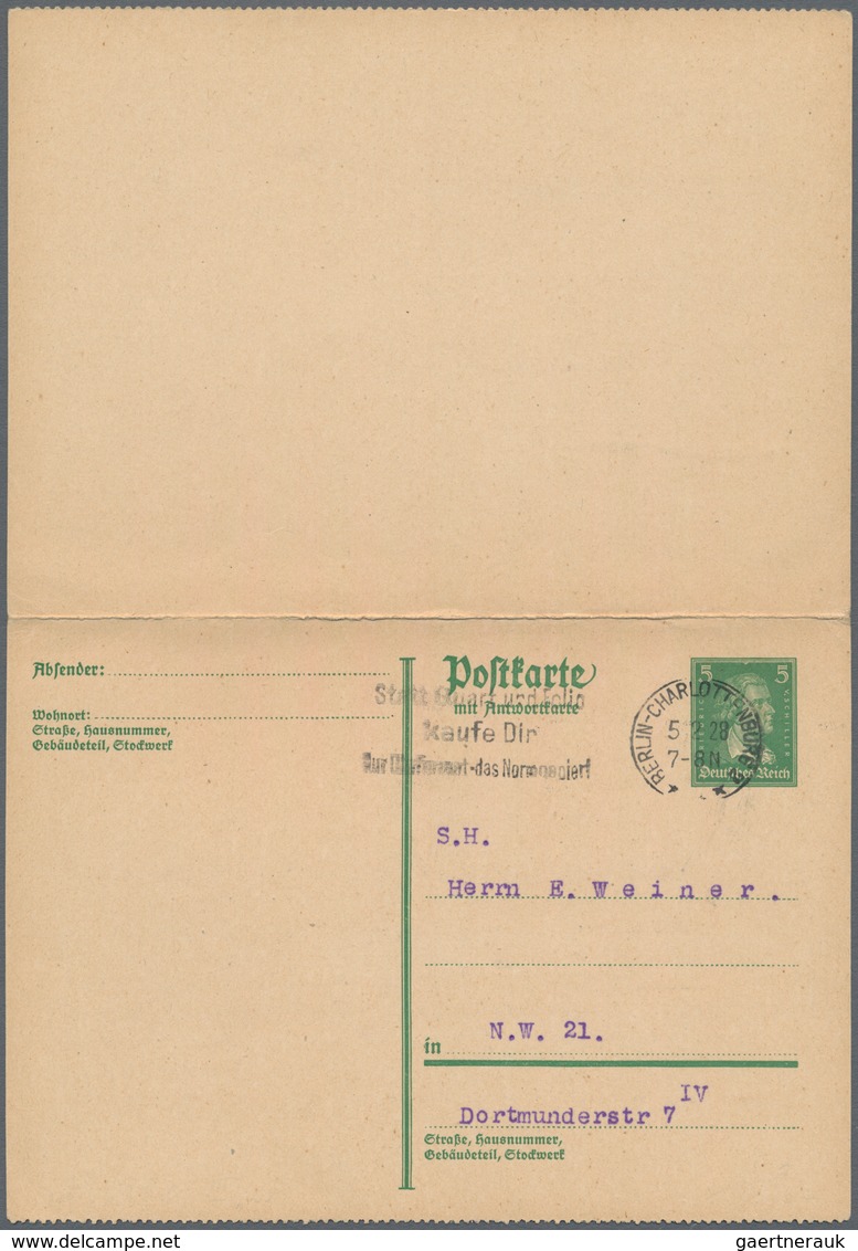 Deutsches Reich - Ganzsachen: 1928, Frage/Antwortkarte 5 Pfg.+5 Pfg. Grün Gezähnt Zusammenhängend, B - Andere & Zonder Classificatie