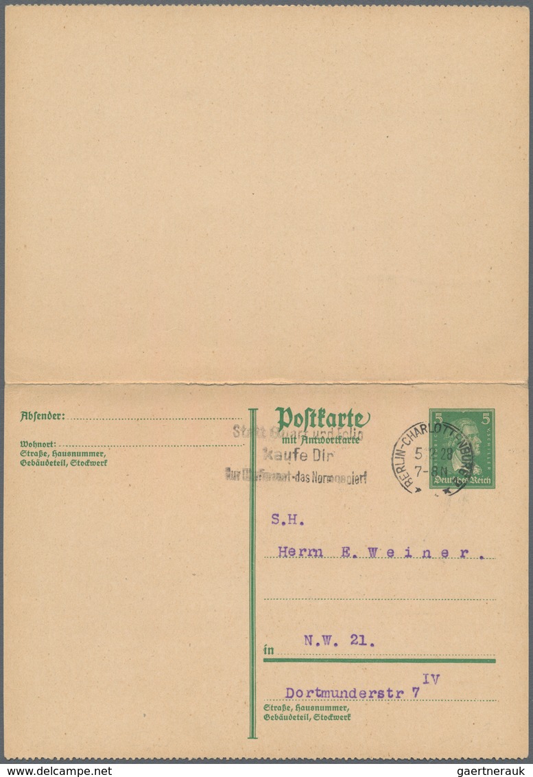 Deutsches Reich - Ganzsachen: 1928, Frage/Antwortkarte 5 Pfg.+5 Pfg. Grün Gezähnt Zusammenhängend, B - Altri & Non Classificati