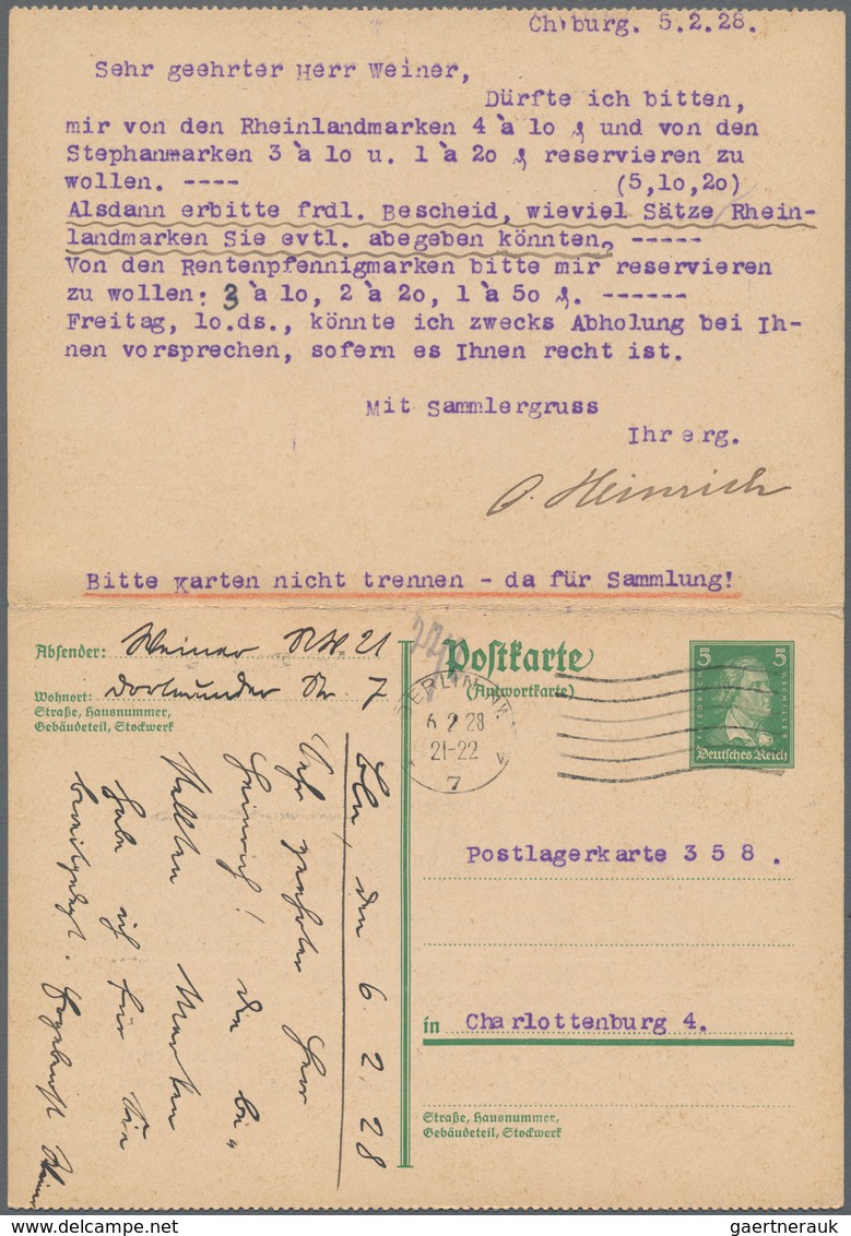 Deutsches Reich - Ganzsachen: 1928, Frage/Antwortkarte 5 Pfg.+5 Pfg. Grün Gezähnt Zusammenhängend, B - Andere & Zonder Classificatie