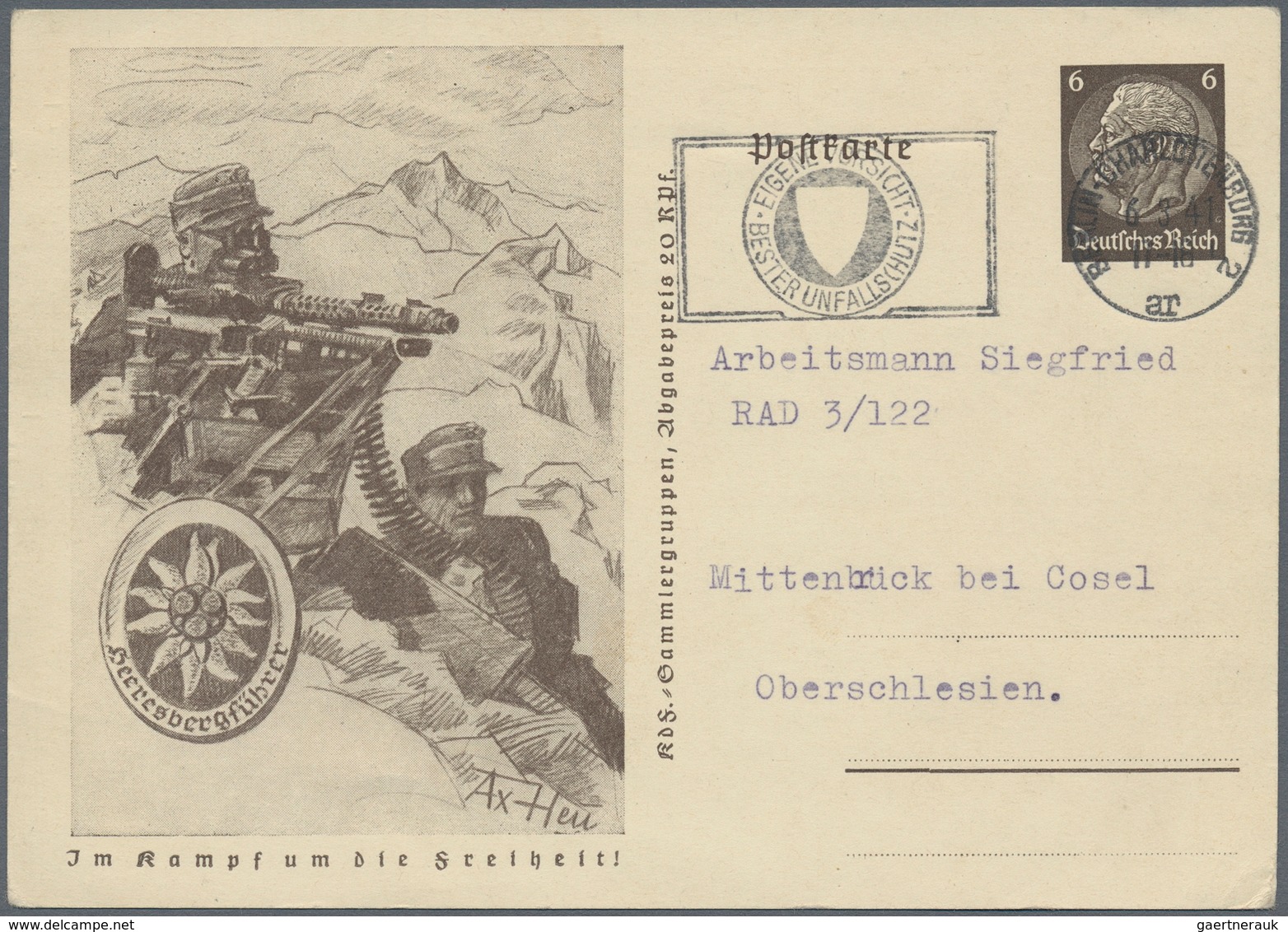Deutsches Reich - Ganzsachen: 1941, Bildkarte 6 Pfg. Hindenburg "Heeresbergführer" Bedarfsgebraucht - Andere & Zonder Classificatie