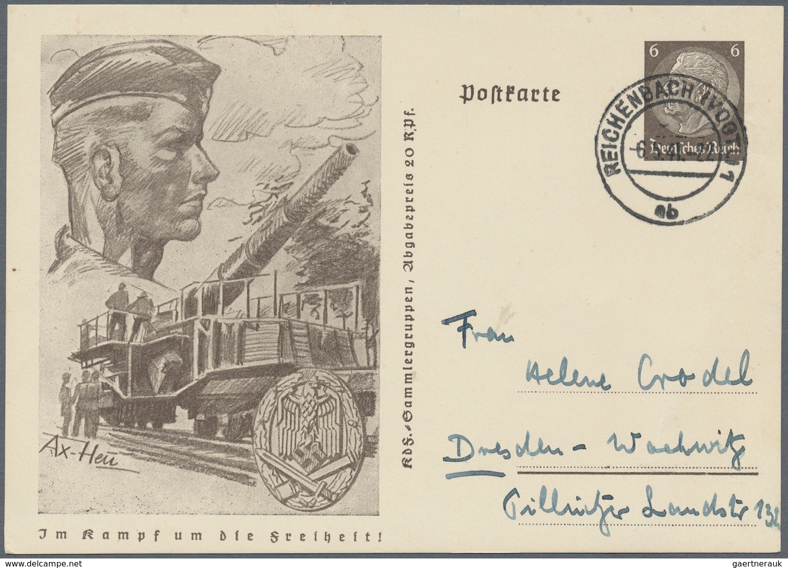 Deutsches Reich - Ganzsachen: 1941, Bildkarte 6 Pfg. Hindenburg "Eisenbahn-Artillerie" Bedarfsgebrau - Andere & Zonder Classificatie