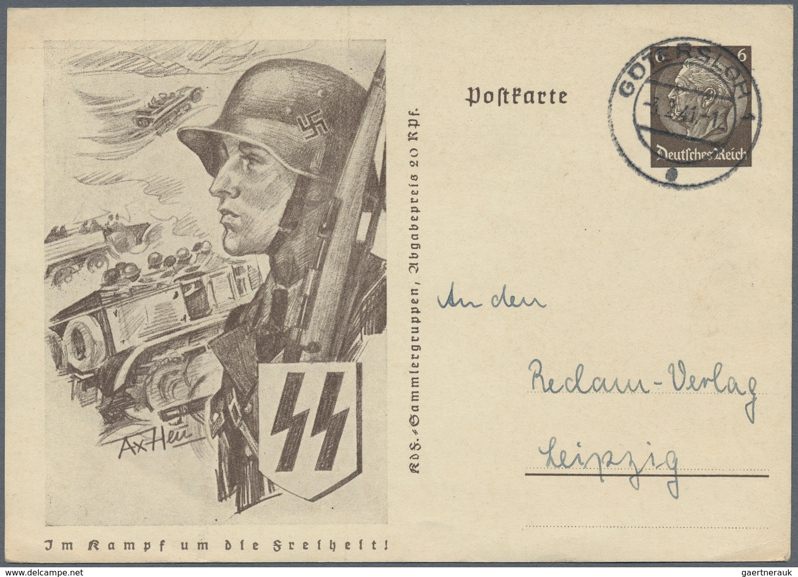 Deutsches Reich - Ganzsachen: 1941, Bildkarte 6 Pfg. Hindenburg "Waffen-SS" Bedarfsgebraucht Von "GÜ - Andere & Zonder Classificatie